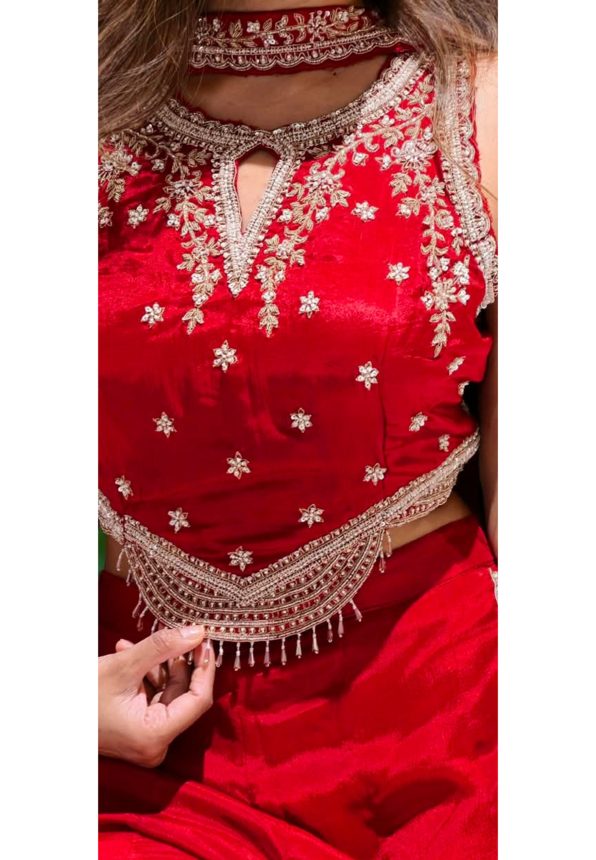 Heavy Hand-Embroidery Intricate Detailing Crop-Top With Flared Palazzo Bottom & Chowker Dupatta- 16821