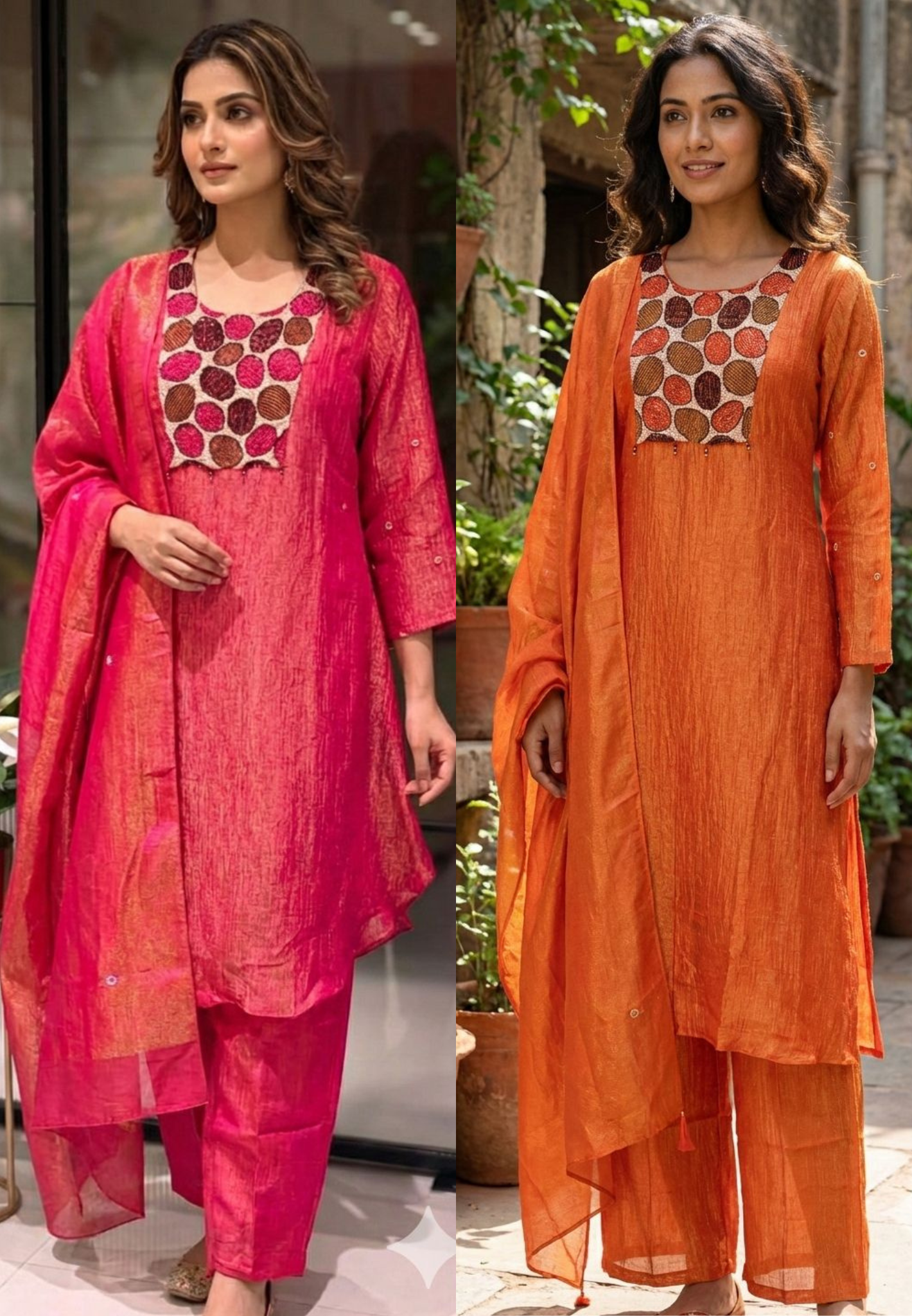 Very Unique Sequin Yoke Crush Elegance Tissue A-Line Full Suit Set With Dupatta- 13606