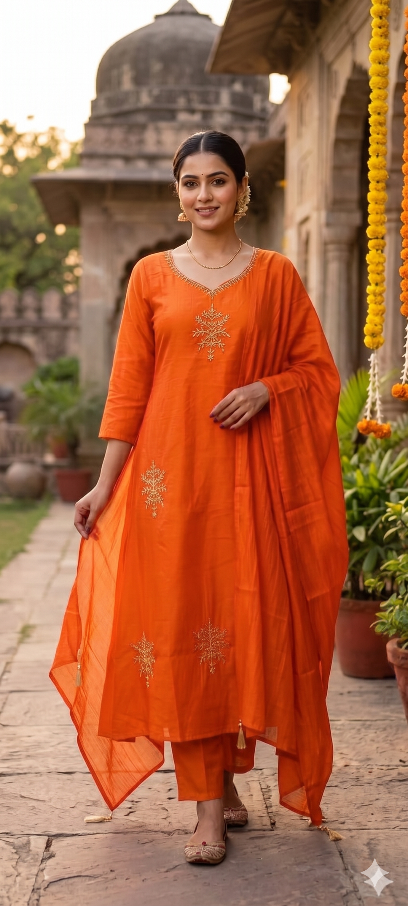 Surat Mul-Chanderi A-Line Full Suit Set with Tree-of-Life Zari Embroidery & Dupatta- 14941