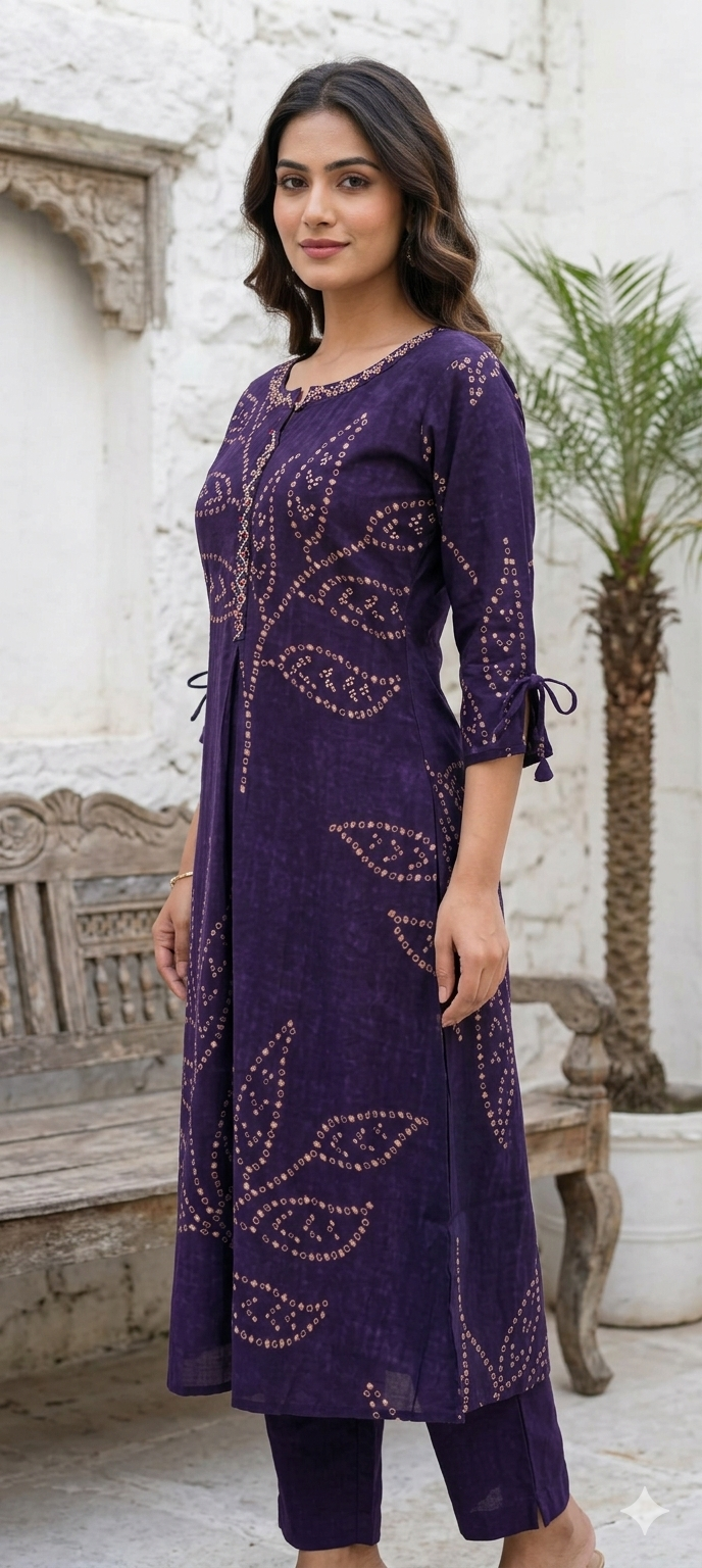 Aline Bandhej Giant Leavy Printed Vibrant Mural Silk Kurti Only (Slightly Lean Fit)-13749