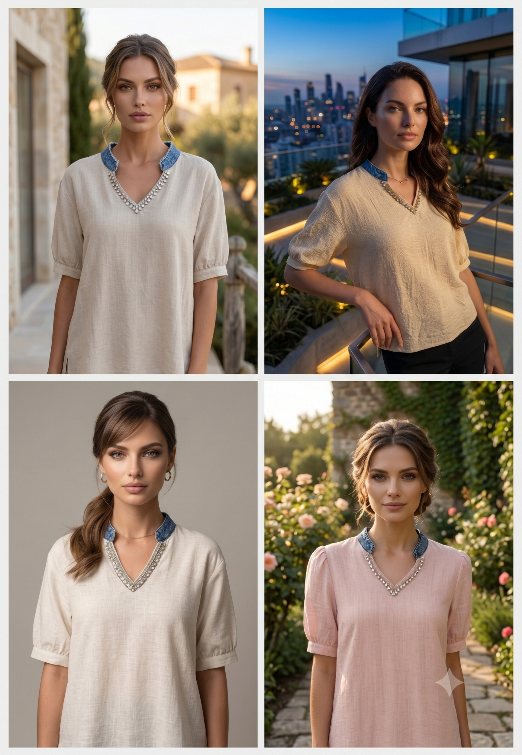 Siroski Stone Neckline Balloon Sleeve Imported Western Casual Top- 15046