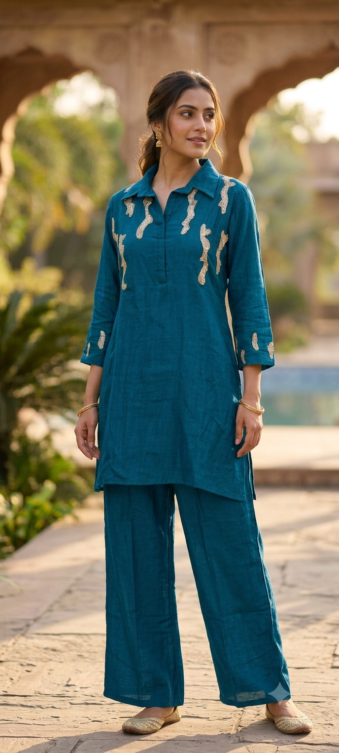 Sequence Abstract Embroidery Mulchanderi Co-Ord Set-16659