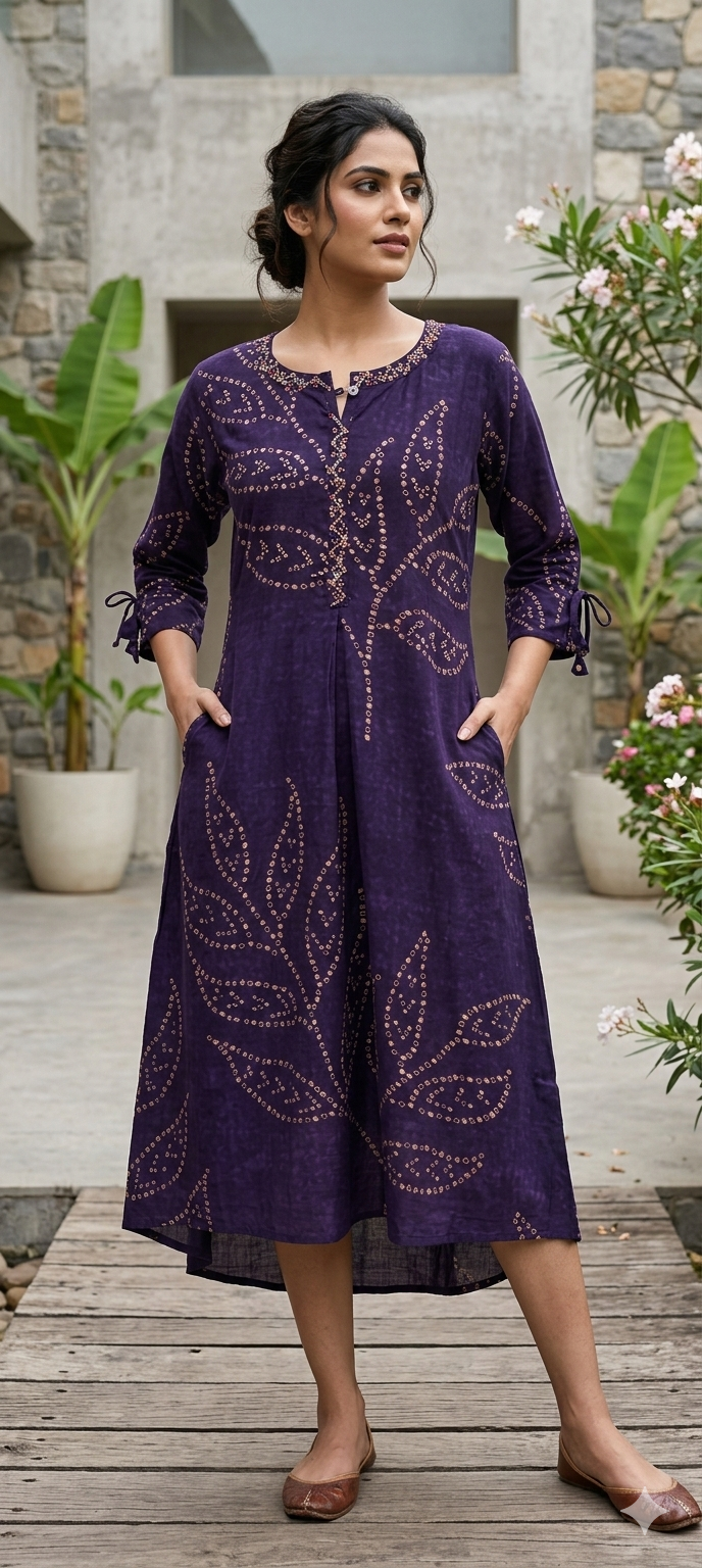 Aline Bandhej Giant Leavy Printed Vibrant Mural Silk Kurti Only (Slightly Lean Fit)-13749