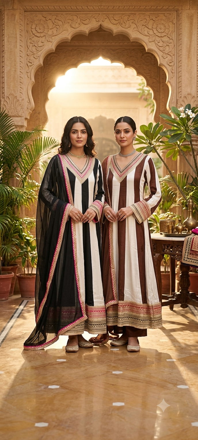 Highly Flared Panel Dual Tone Crepe Anarkali Full Suit Set With Dupatta With Vibrant Zardosi Borderd Work- 16127