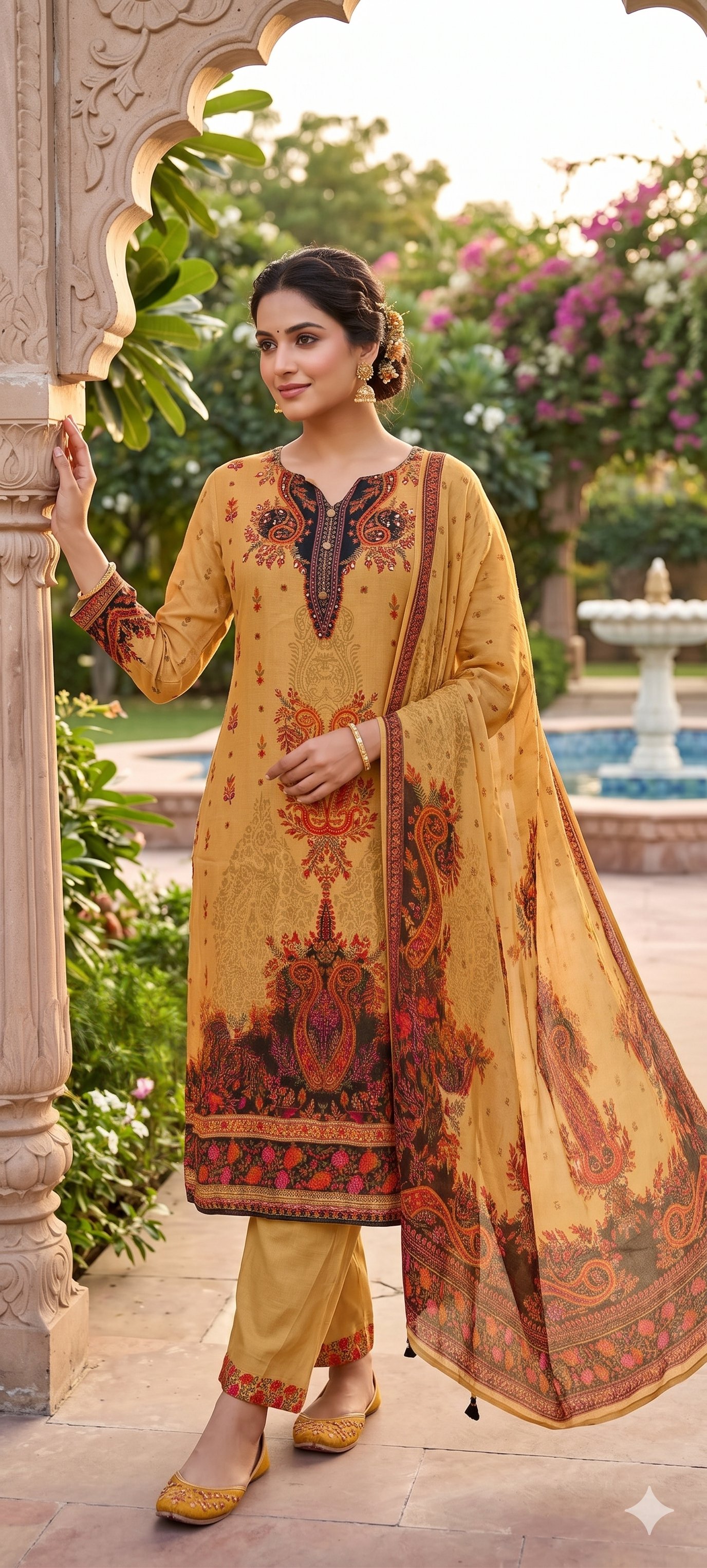 Bold Look Mossaic Floral Printed Sequin Highlights Full Suit Set With Dupatta