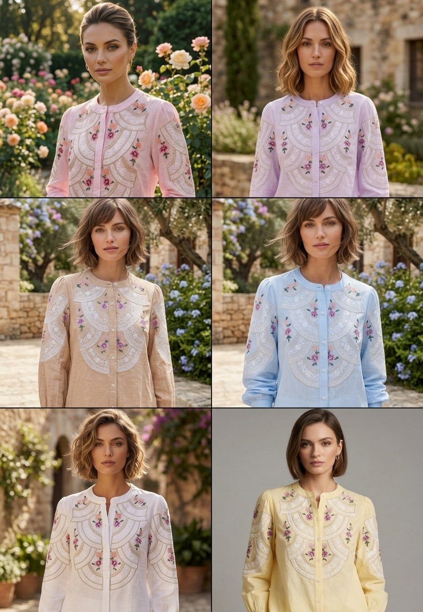 Floral Gardenia Embroidered Front Design Beautiful Imported Top- 15154