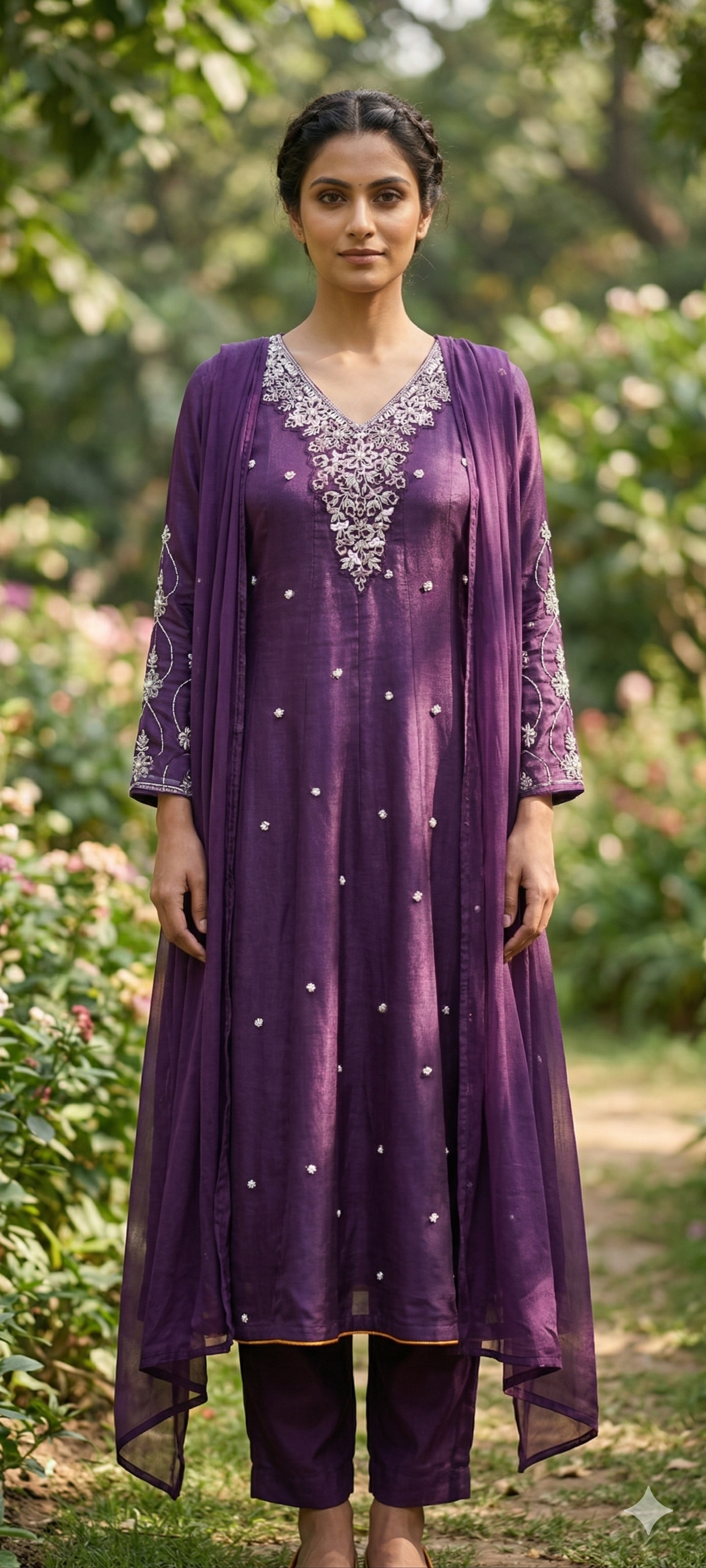 Beautiful Hand Embroidered Pannel Anarkali in Chinon Fabric Full Set-13887