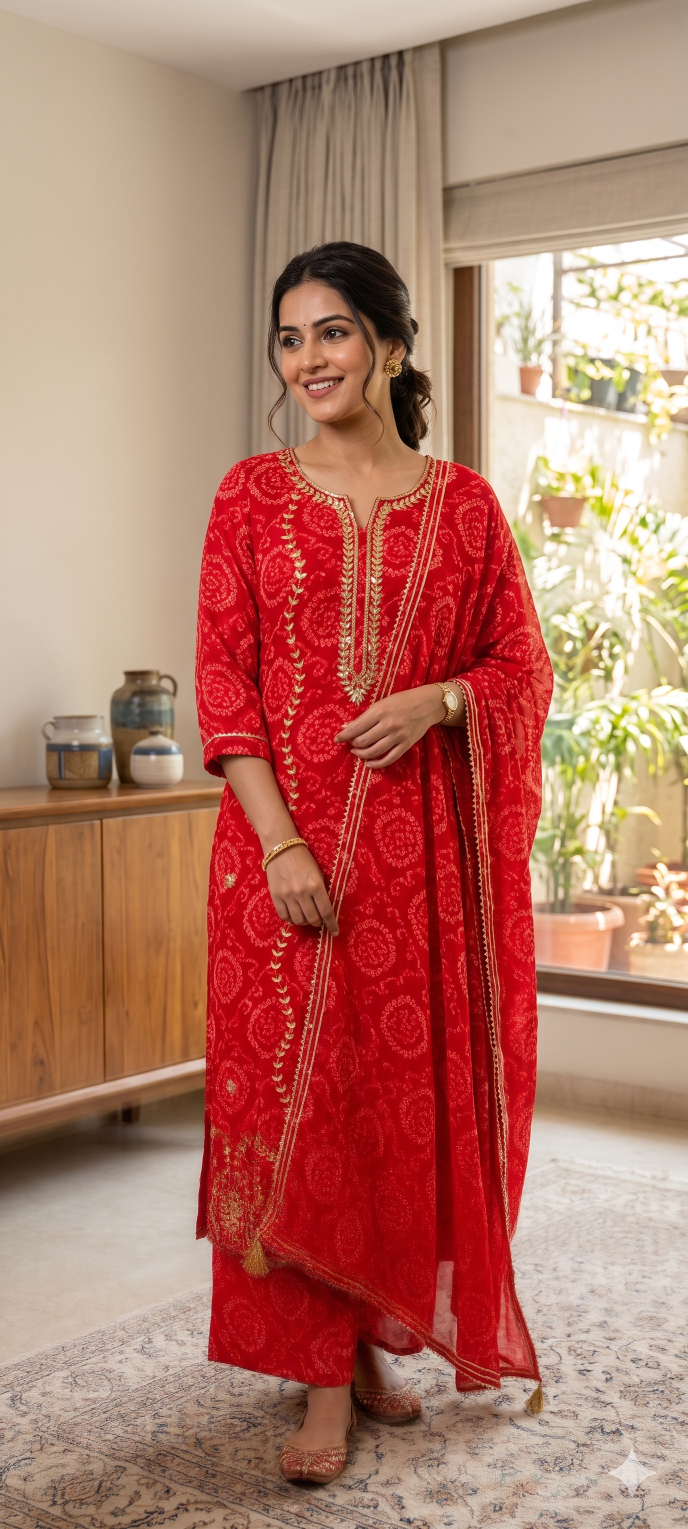 Premium Georgette Pure Gotta Patti Work Vibrant Bandhej Full Suit Set With Dupatta- 14539 RB385