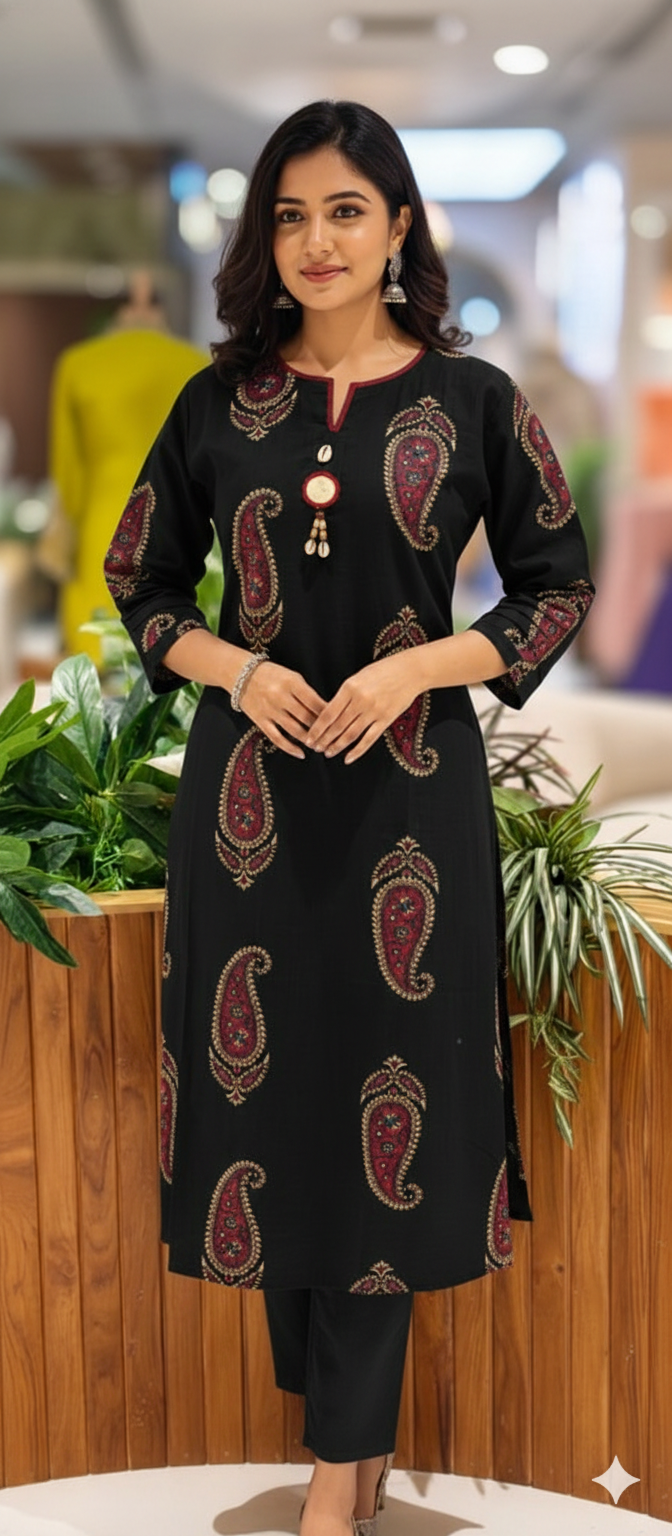 Verdent Mango Buti Print Casual Wear A-Line Kurti Only-13525