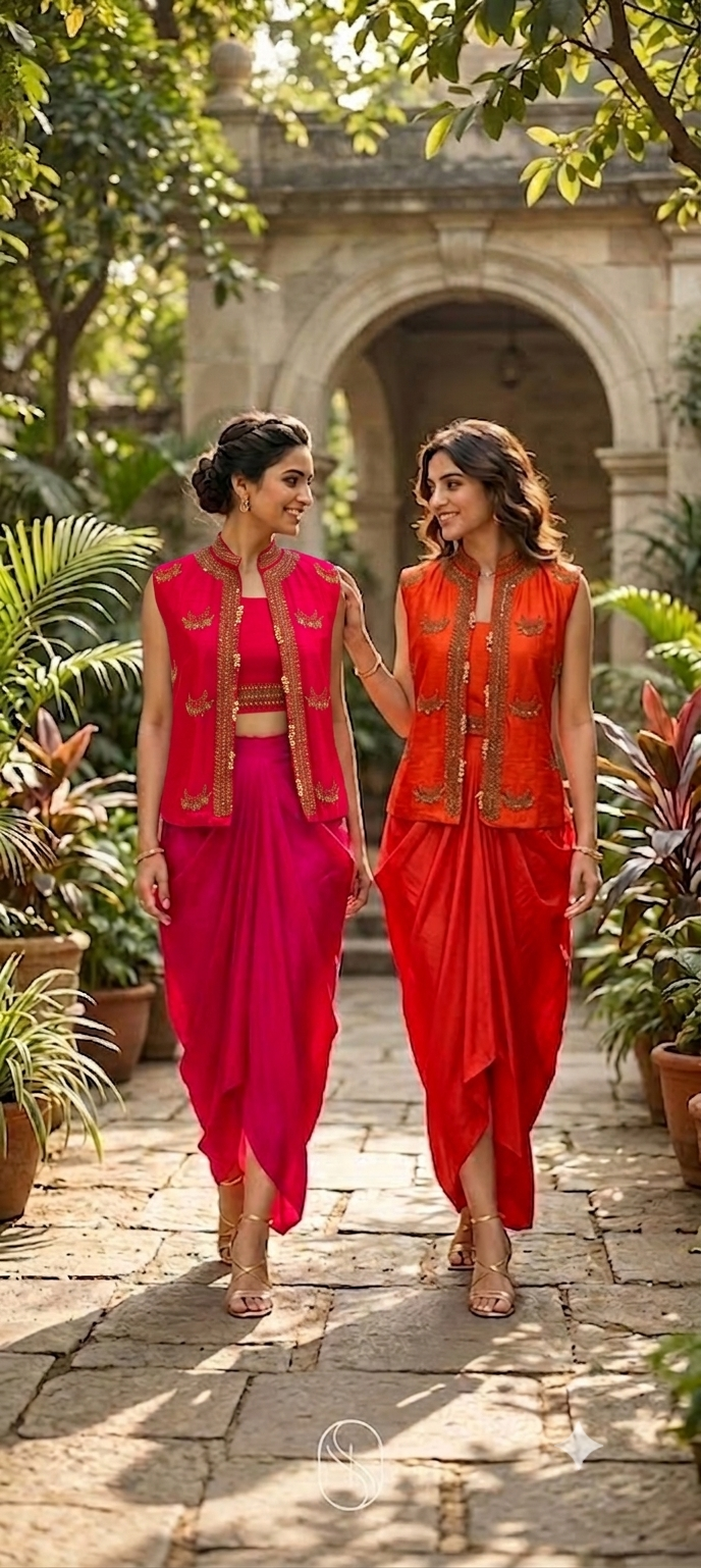 Heavy Embroidered Sequin Embellishment Jacket With Buster & Drape Dhoti Skirt- 15533