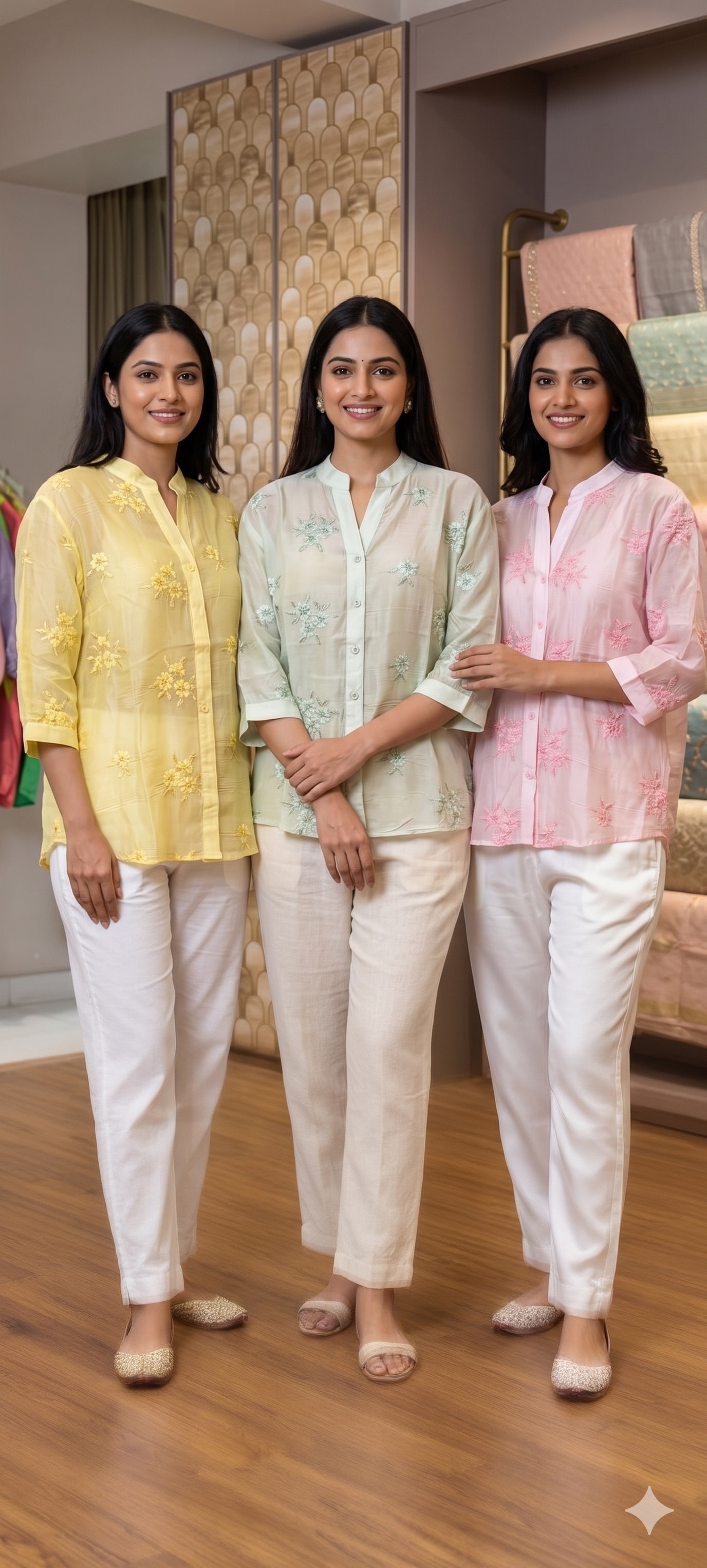 Pastel Shades Elegant Floral Embroidered Mandarin Collared Imported Shirt- 14766 RB443