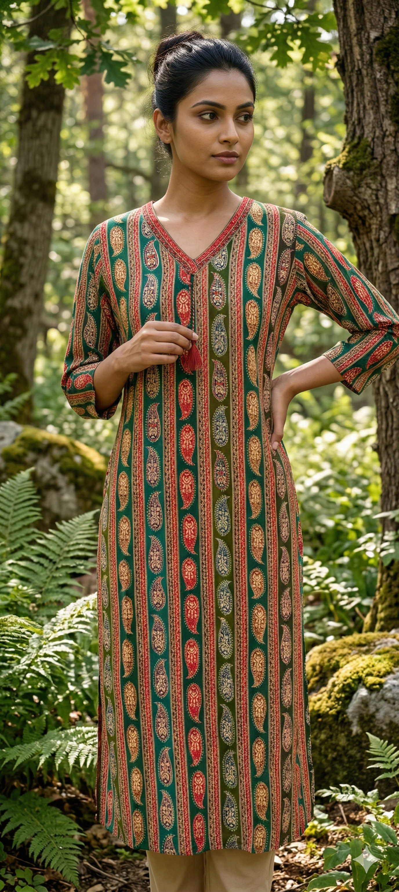 Mango Buti Upside Down Print Colorful Kurti Only- 13749 (Slightly Lean Fit)