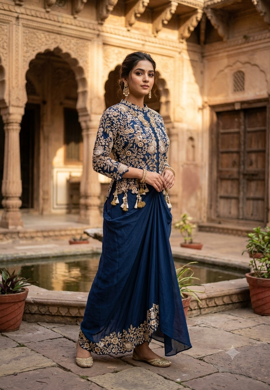 Premium Embroidered Cape Style Indo-Western with Intricate Detailing- 16752