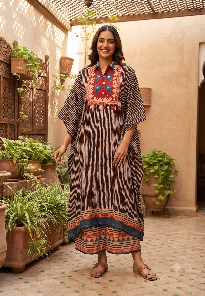 Chic & Comfy Muslin Kaftan Sets with Matching Bottoms -16097,16096