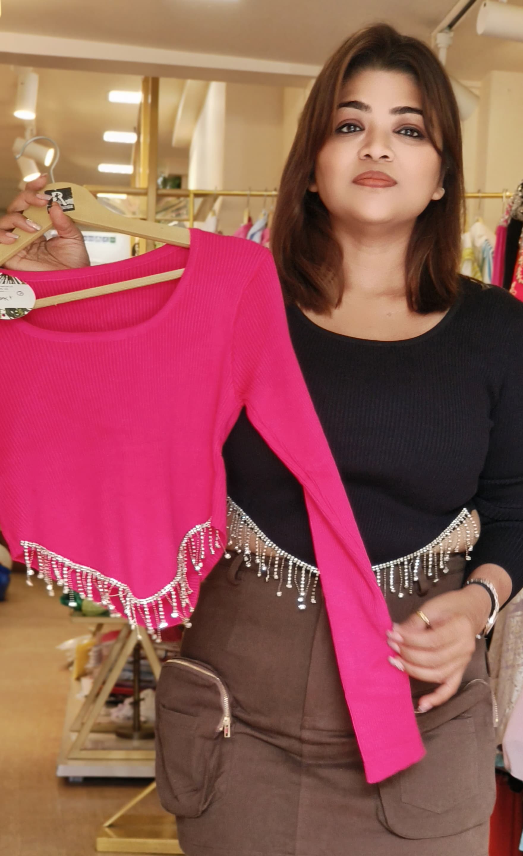 Reinstone short Full sleeves Crop Top