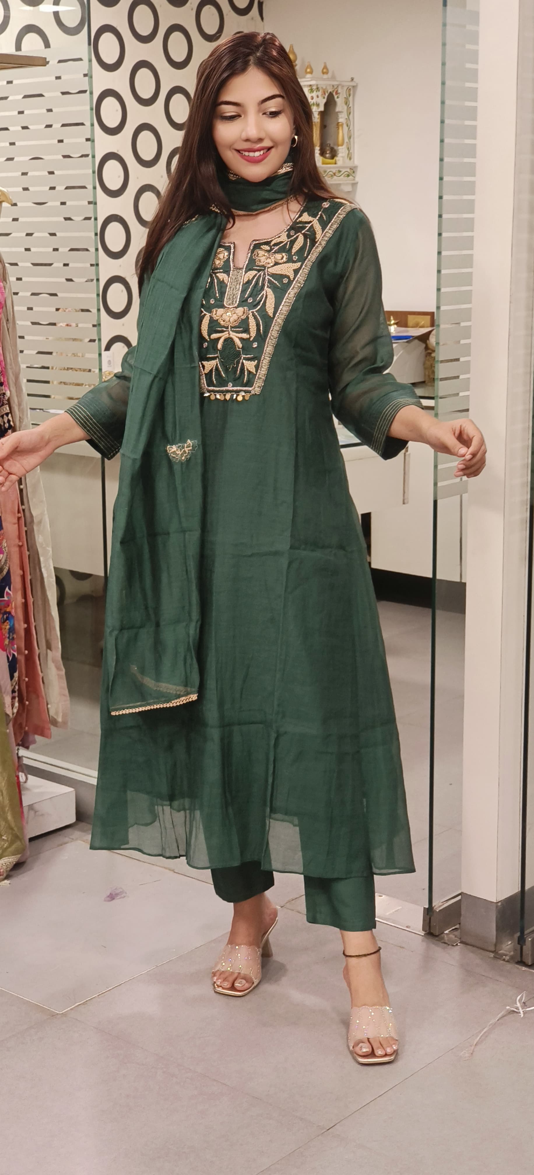 Royal Zardosi Embroidered A-Line Mul Chanderi Cotton Full Suit Set