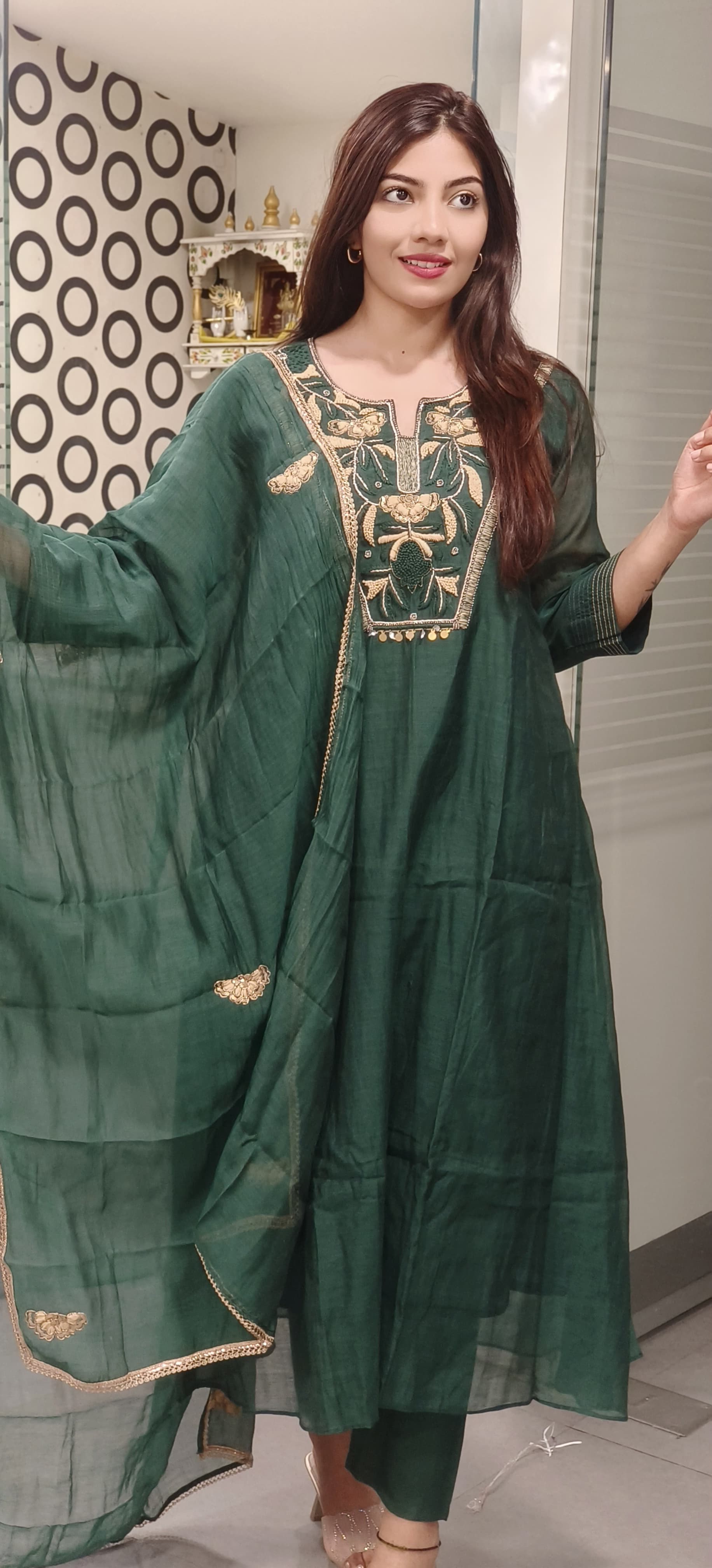 Royal Zardosi Embroidered A-Line Mul Chanderi Cotton Full Suit Set