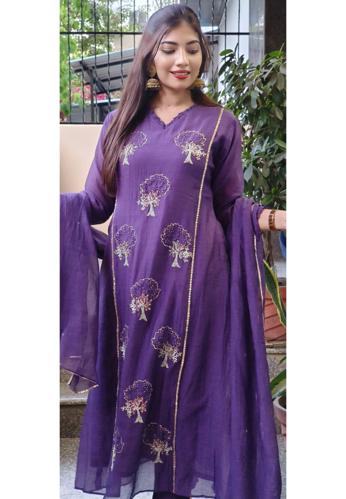 Royal Purple Full Suit Set in Premium Mul Chanderi Cotton with Intricate Hand Zardozi Embroidery β Graceful & Elegant Ethnic Wear for Festive Occasions DRYWASH 09328