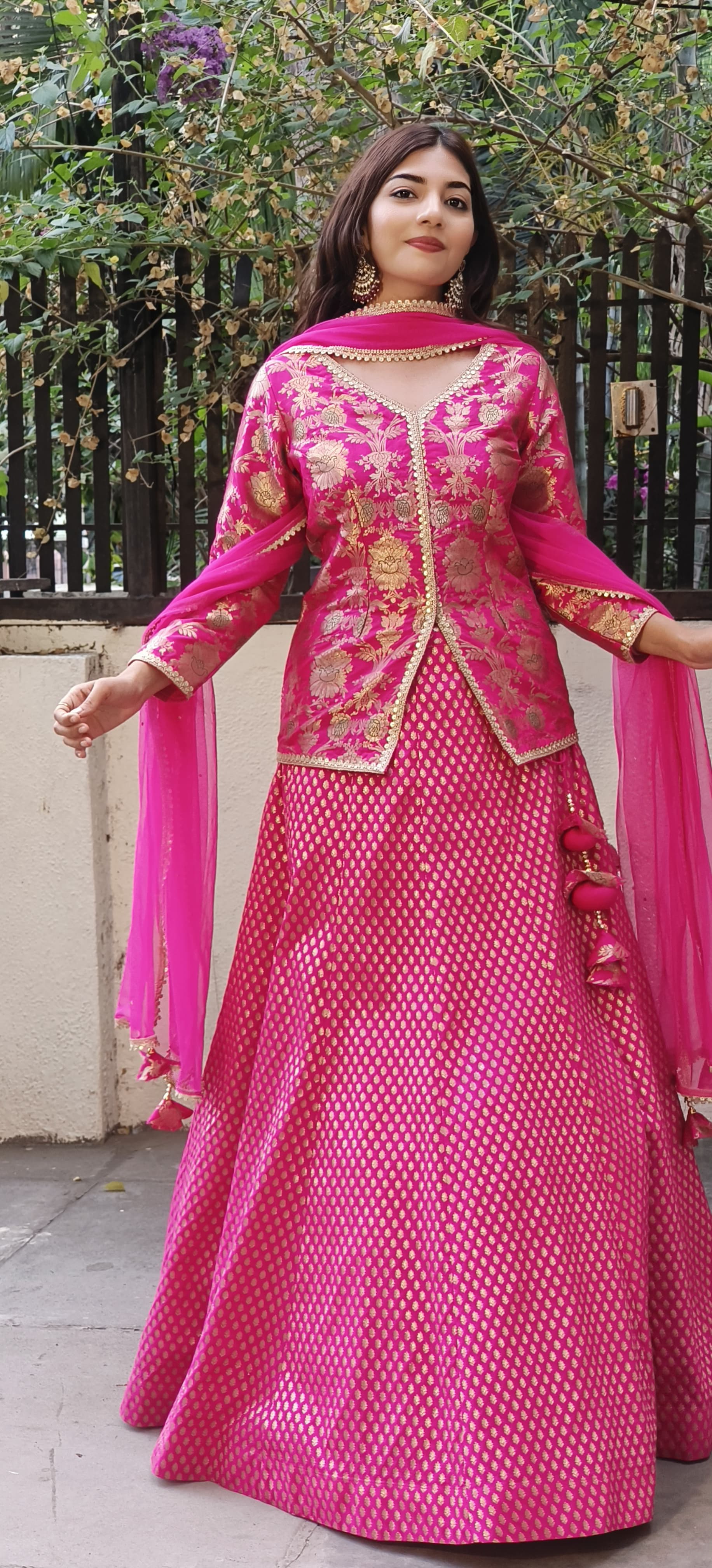 Regal Fuchsia Banarasi Silk Lehenga Set: Embellished Long Top with Matching Skirt and Dupatta ONLY ON ORDERS DISPATCHING AFTER 30 DAYS
