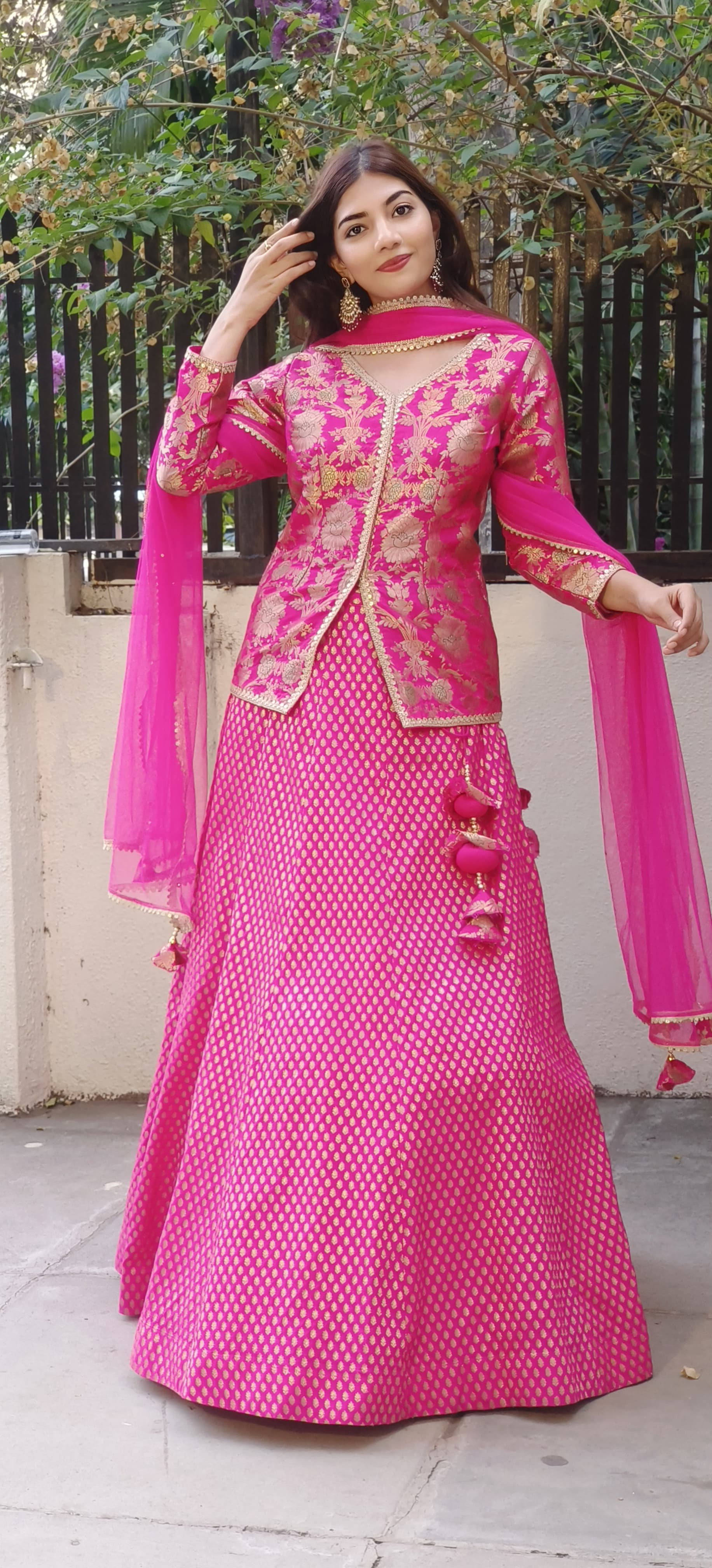 Regal Fuchsia Banarasi Silk Lehenga Set: Embellished Long Top with Matching Skirt and Dupatta ONLY ON ORDERS DISPATCHING AFTER 30 DAYS