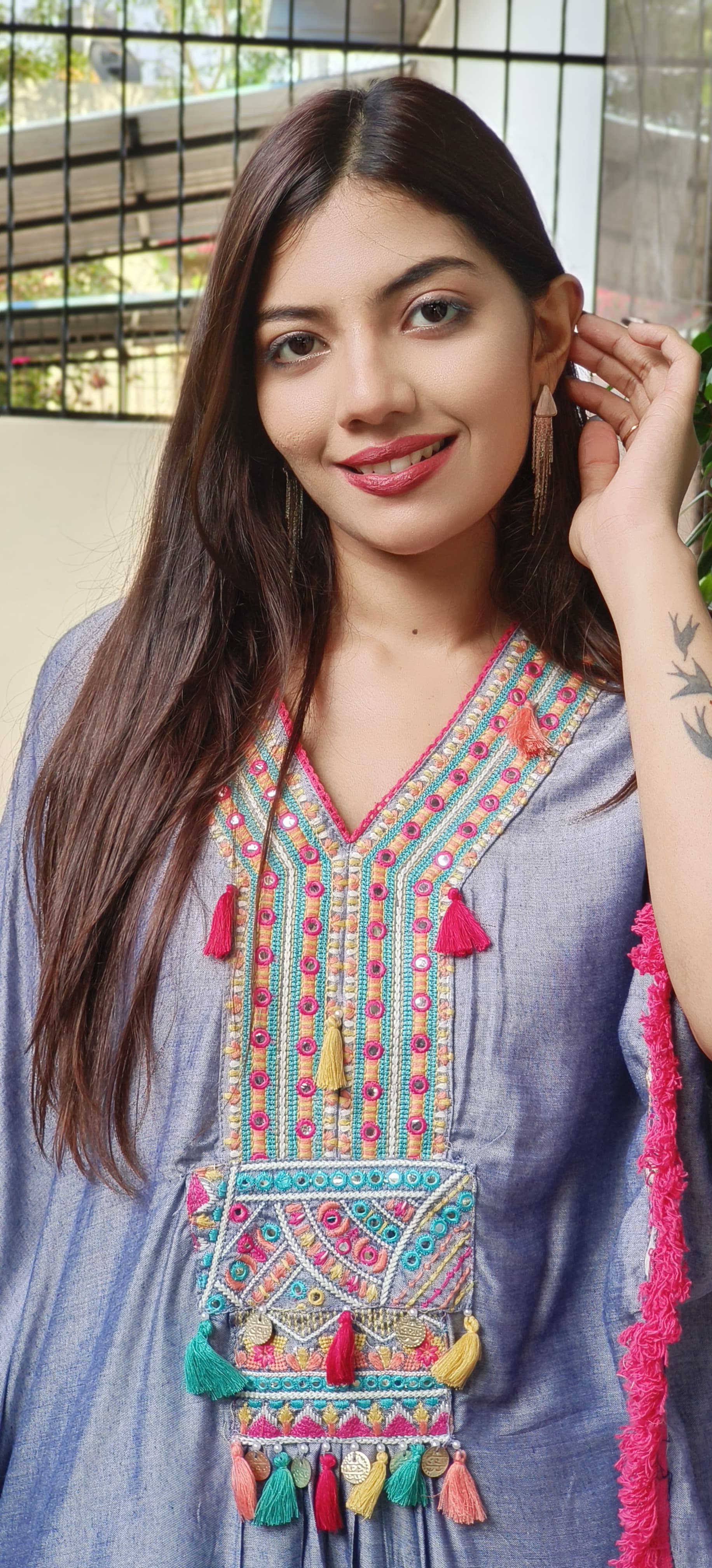 Boho Style Kaftan with Pant Set with Pouch
