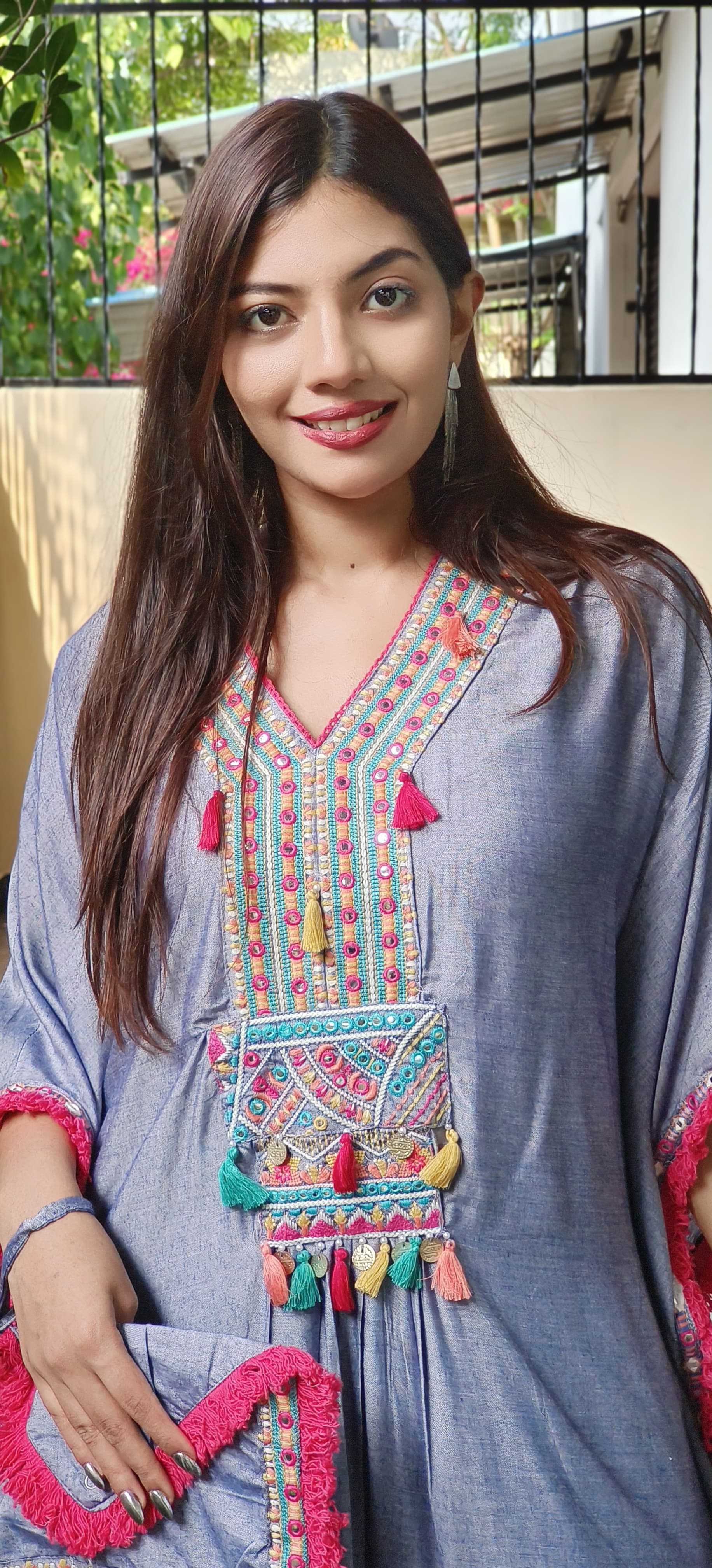 Boho Style Kaftan with Pant Set with Pouch