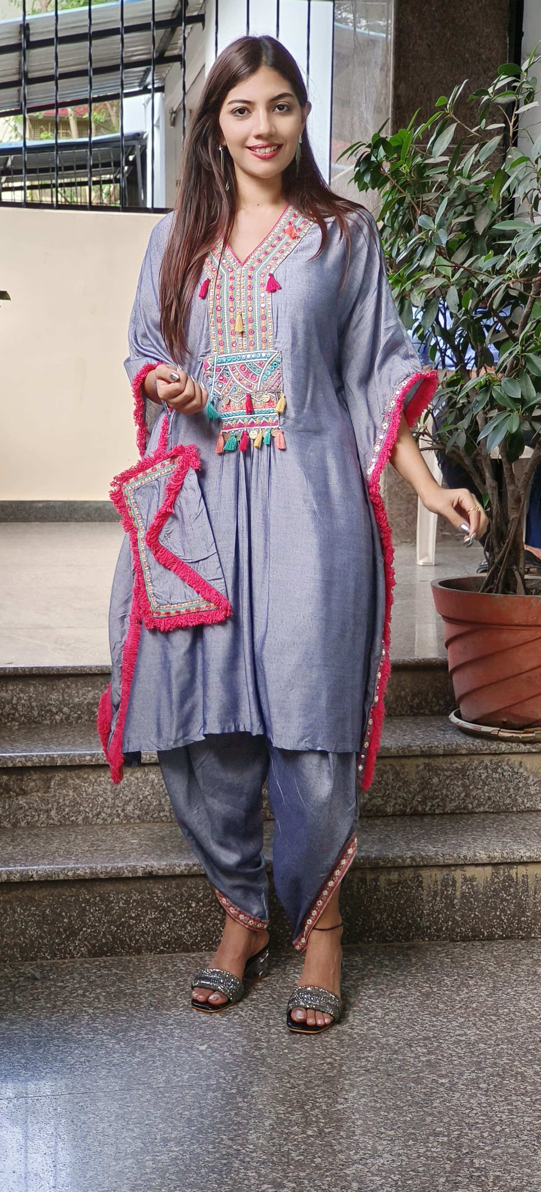 Boho Style Kaftan with Pant Set with Pouch