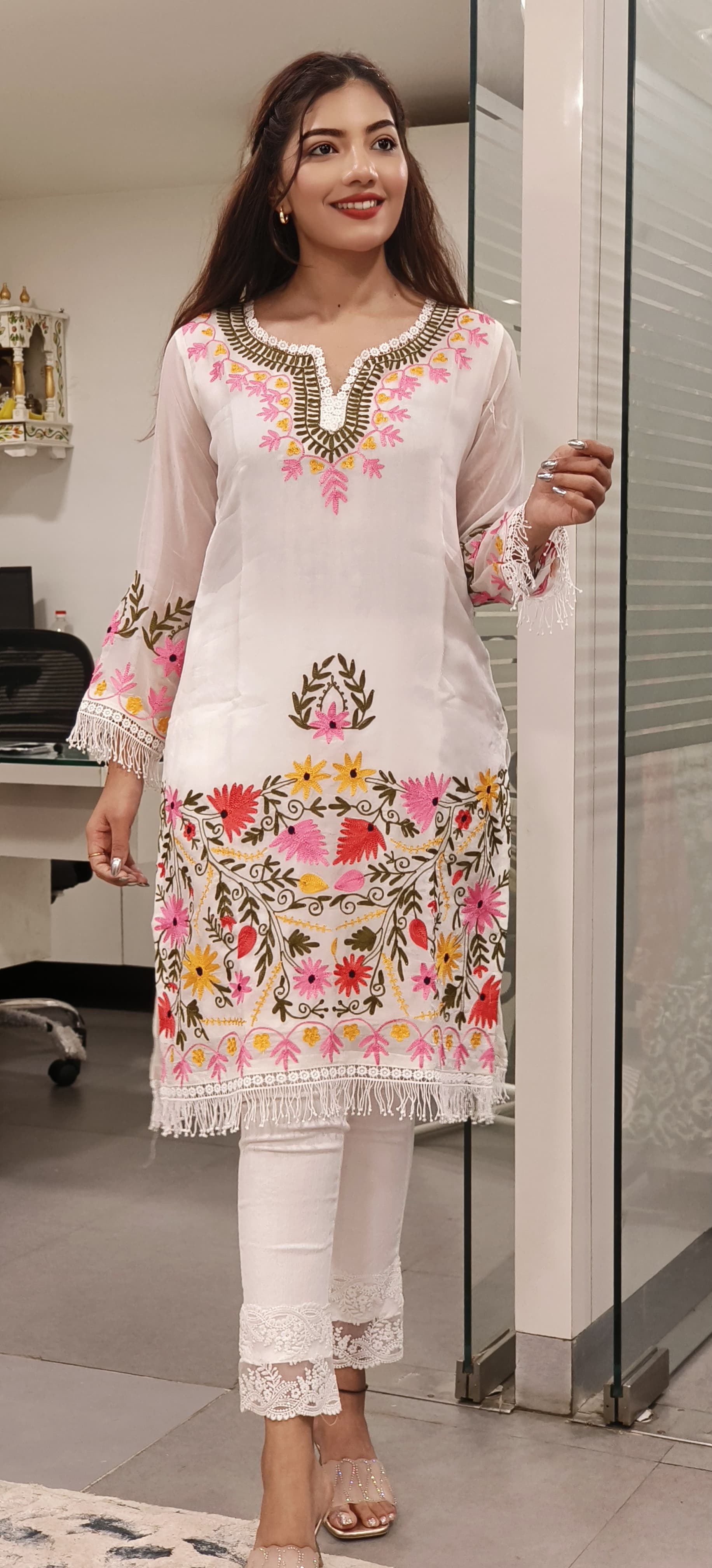 Chikankari Embroidered Organza Only Kurti -9045