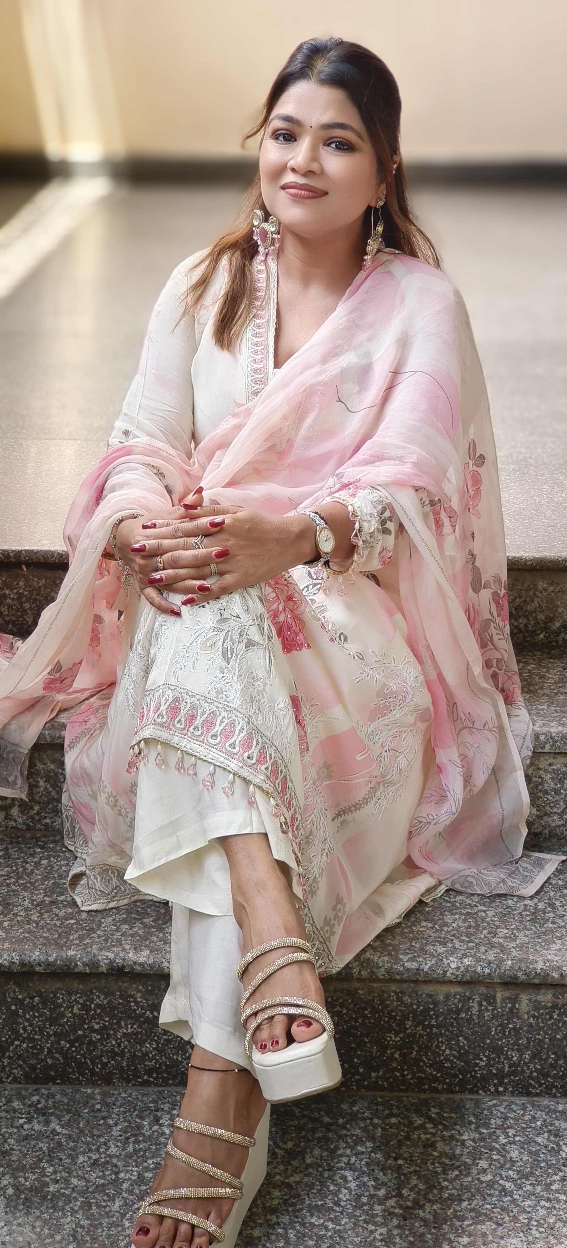 Anarkali Pure Crepe Stylish Full Suit With Floral Organza Dupatta