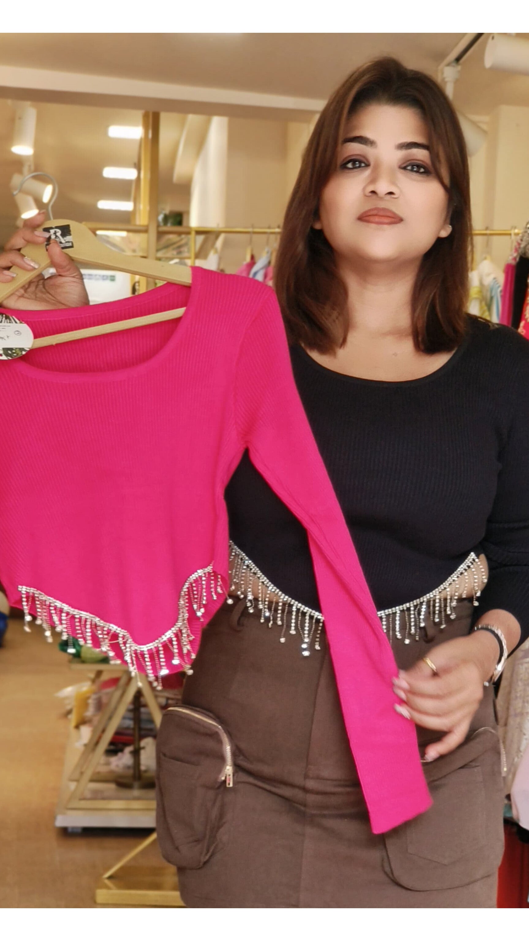 Reinstone short Full sleeves Crop Top
