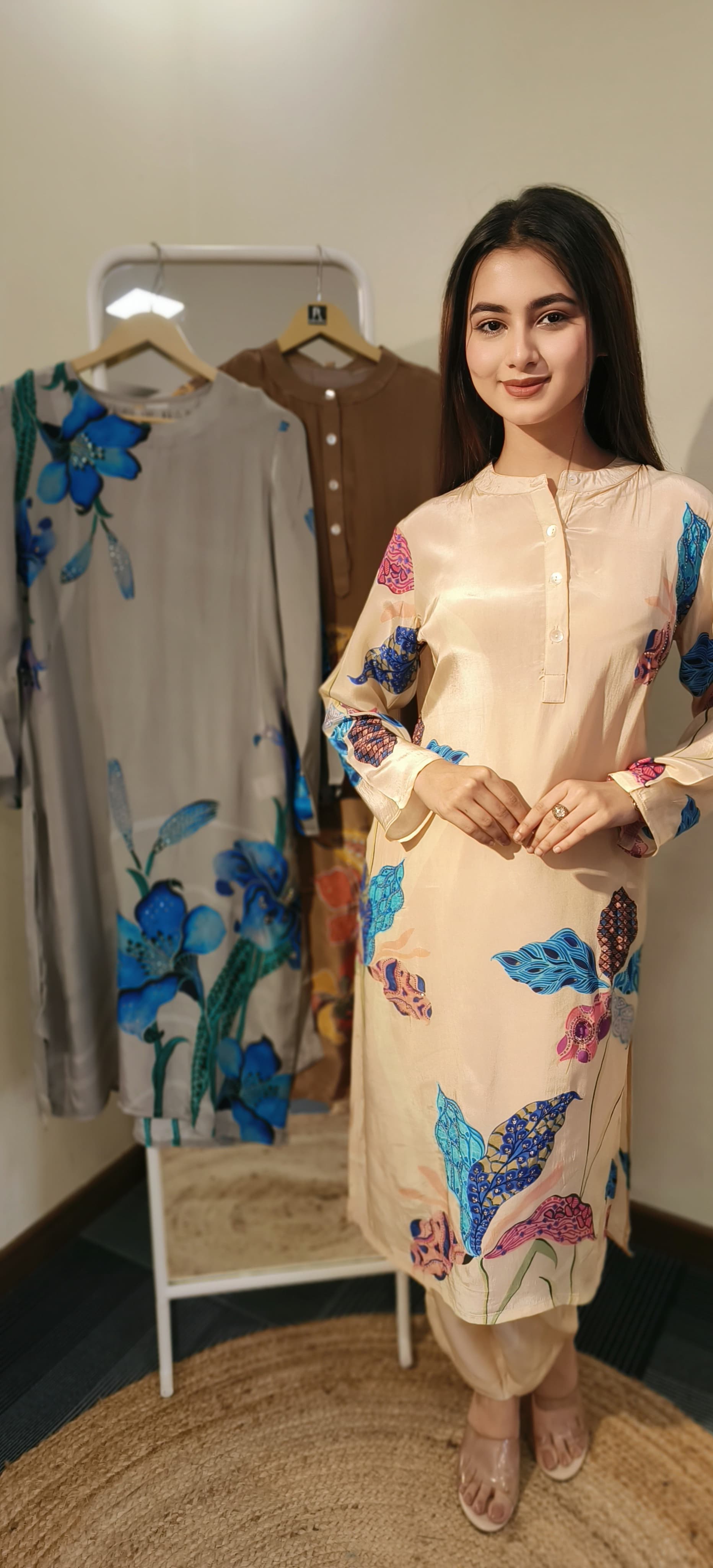 Beautiful print crape round neck kurta pant set of-2 DRY WASH-04458