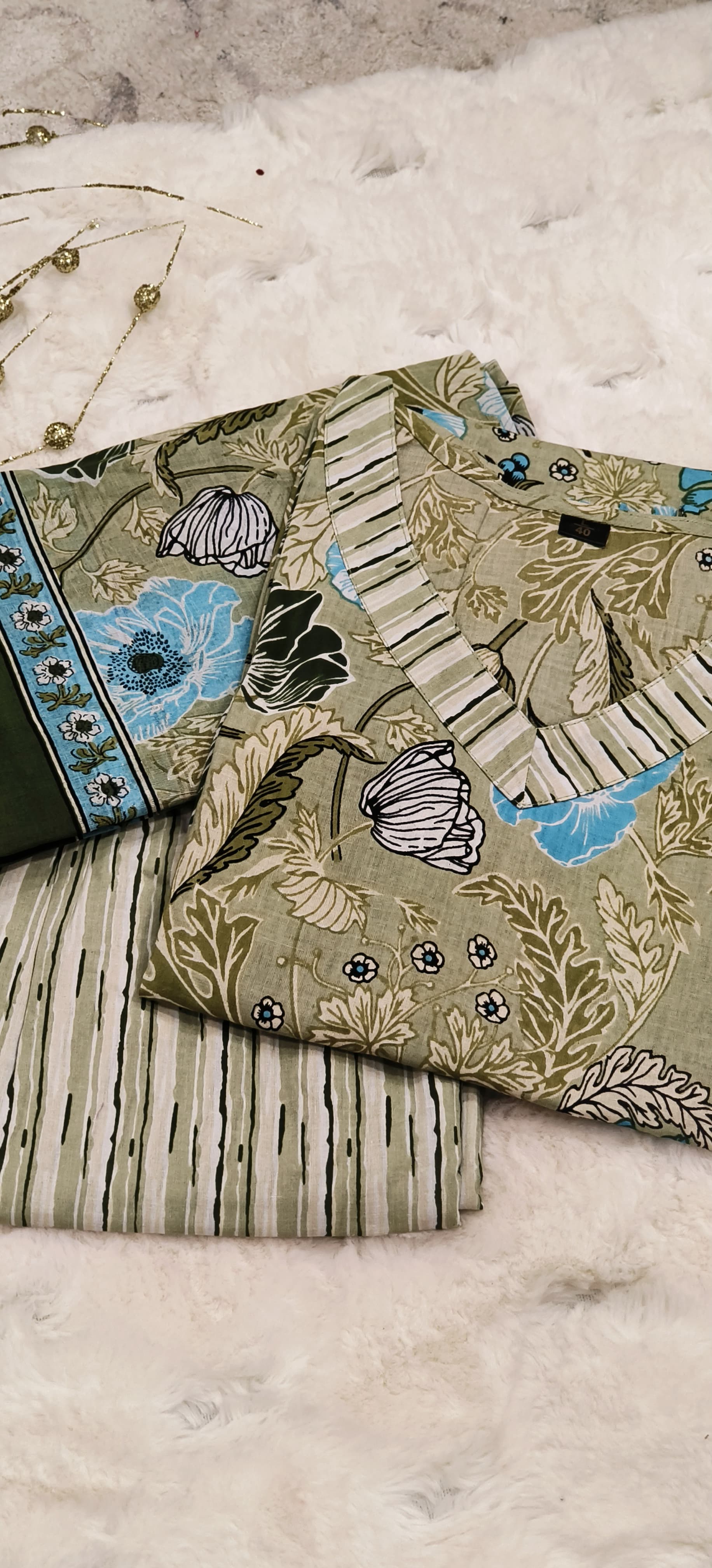 Flower Print Cotton Kurta with Pant and Dupatta