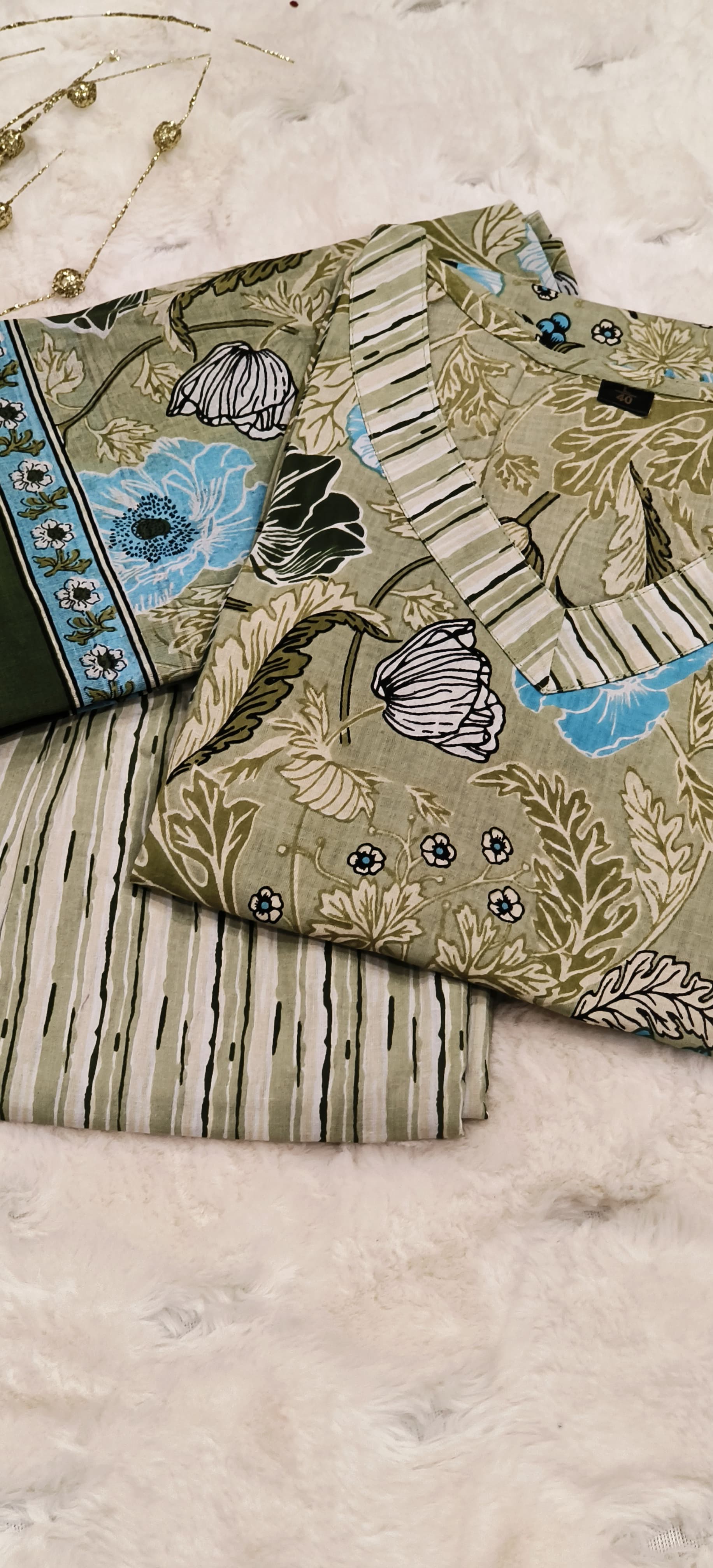 Flower Print Cotton Kurta with Pant and Dupatta