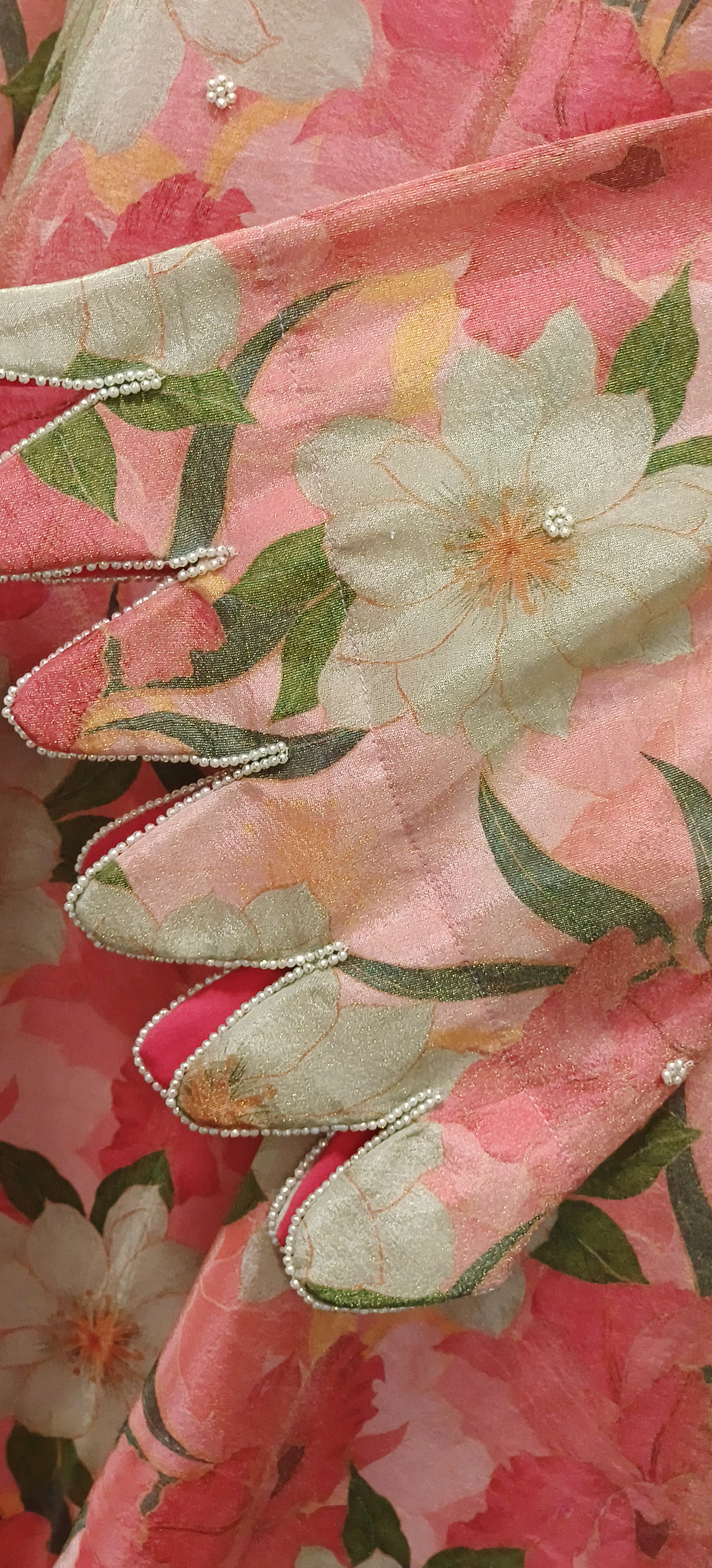 Stylish Sleeves Cut Work Embroidered Simmer Tissue Floral High And Low Kurti-08137(Dispatching After 20 Days)