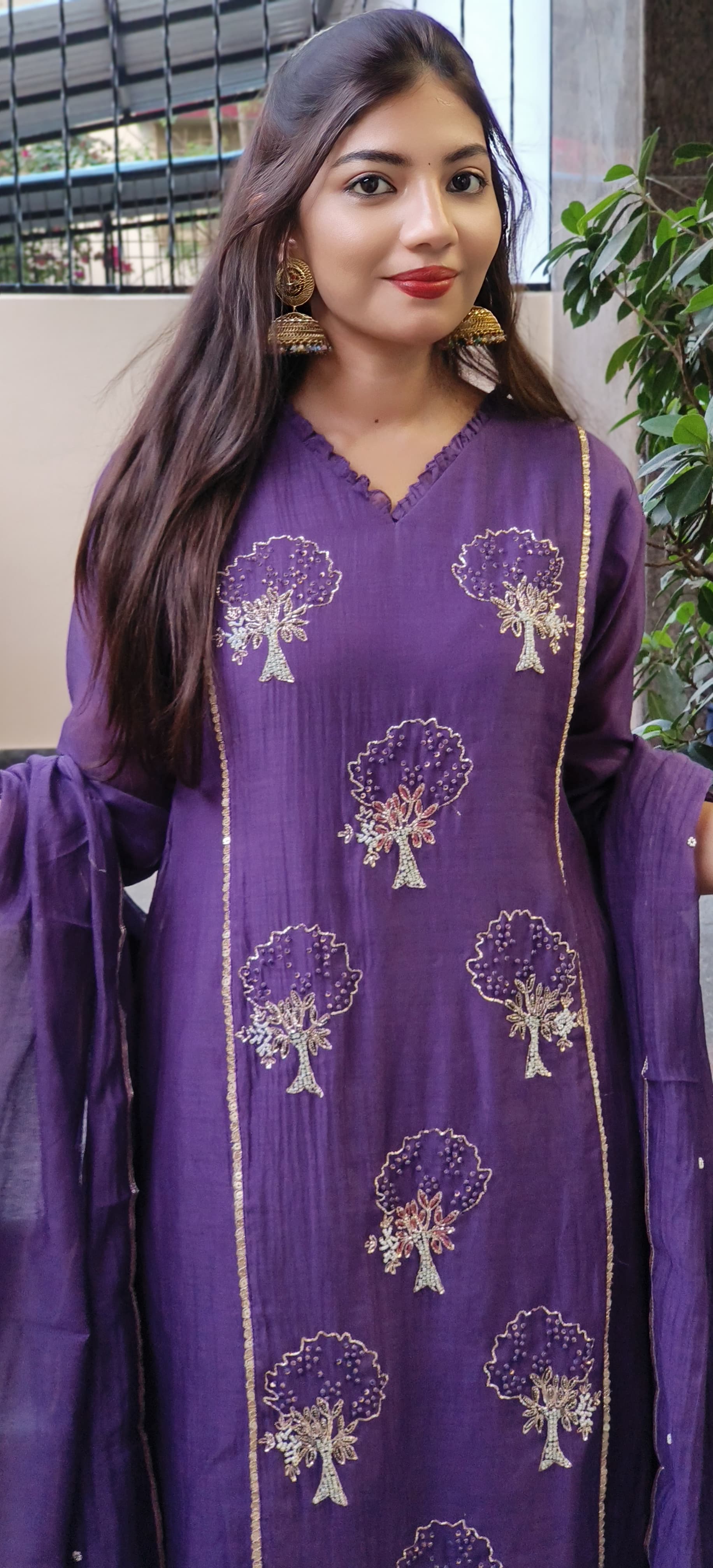 Royal Purple Full Suit Set in Premium Mul Chanderi Cotton with Intricate Hand Zardozi Embroidery β Graceful & Elegant Ethnic Wear for Festive Occasions DRYWASH 09328