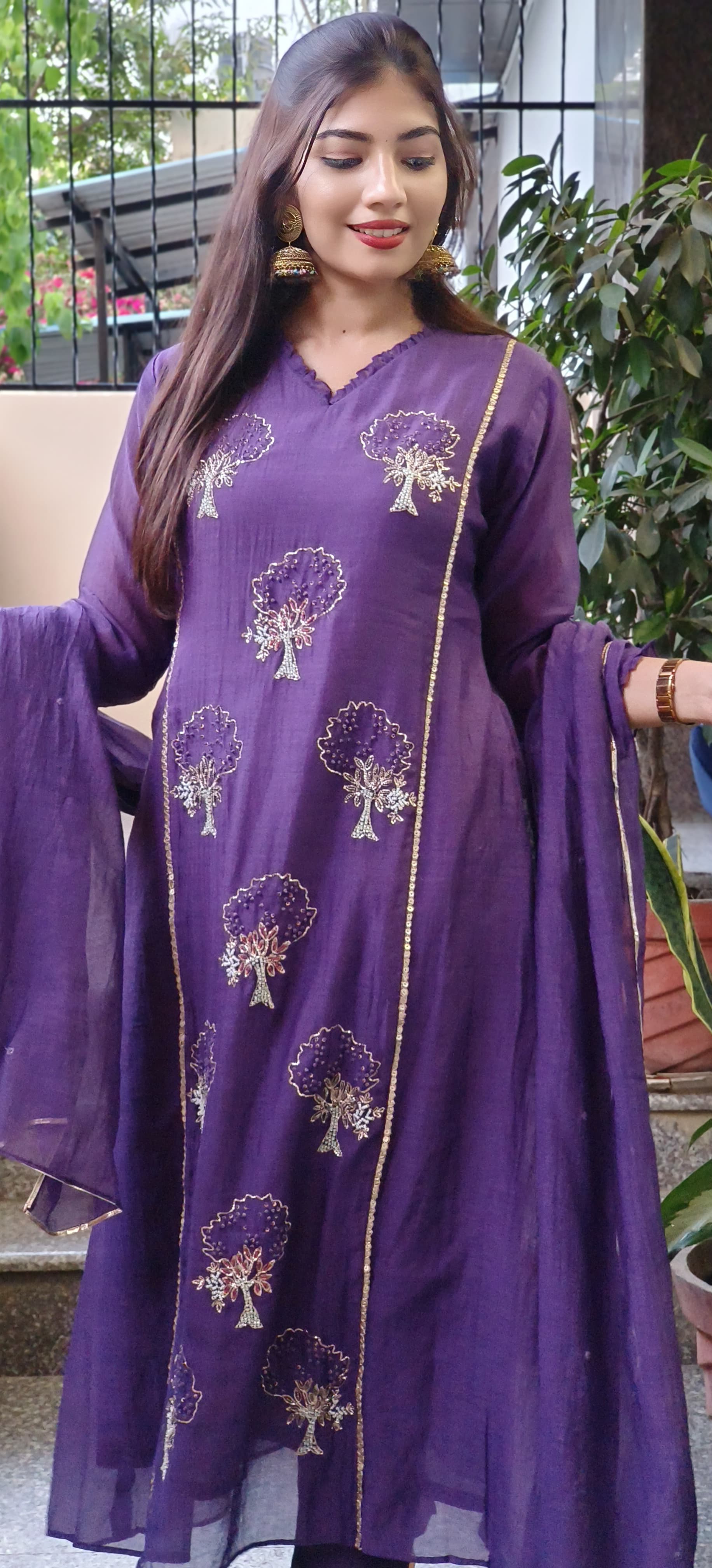 Royal Purple Full Suit Set in Premium Mul Chanderi Cotton with Intricate Hand Zardozi Embroidery β Graceful & Elegant Ethnic Wear for Festive Occasions DRYWASH 09328