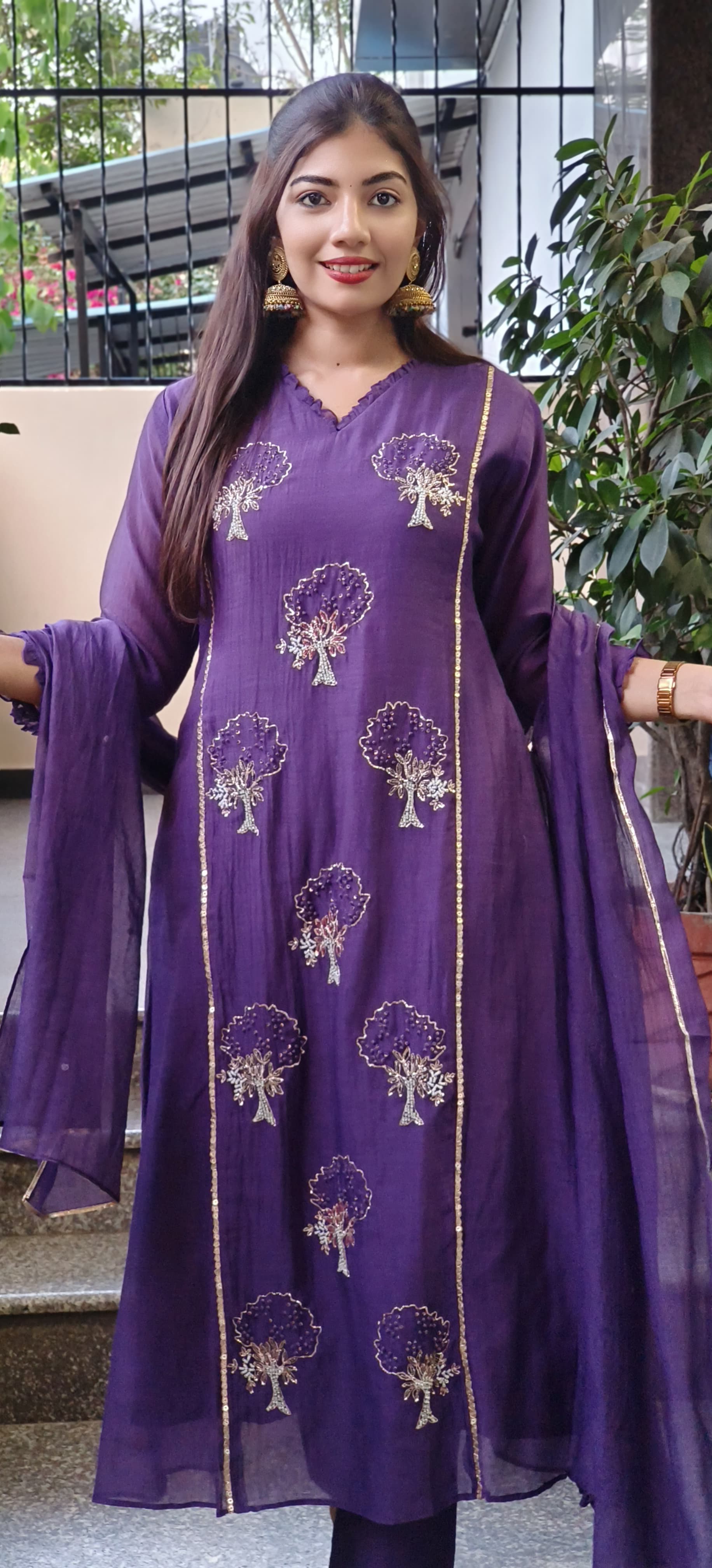 Royal Purple Full Suit Set in Premium Mul Chanderi Cotton with Intricate Hand Zardozi Embroidery β Graceful & Elegant Ethnic Wear for Festive Occasions DRYWASH 09328
