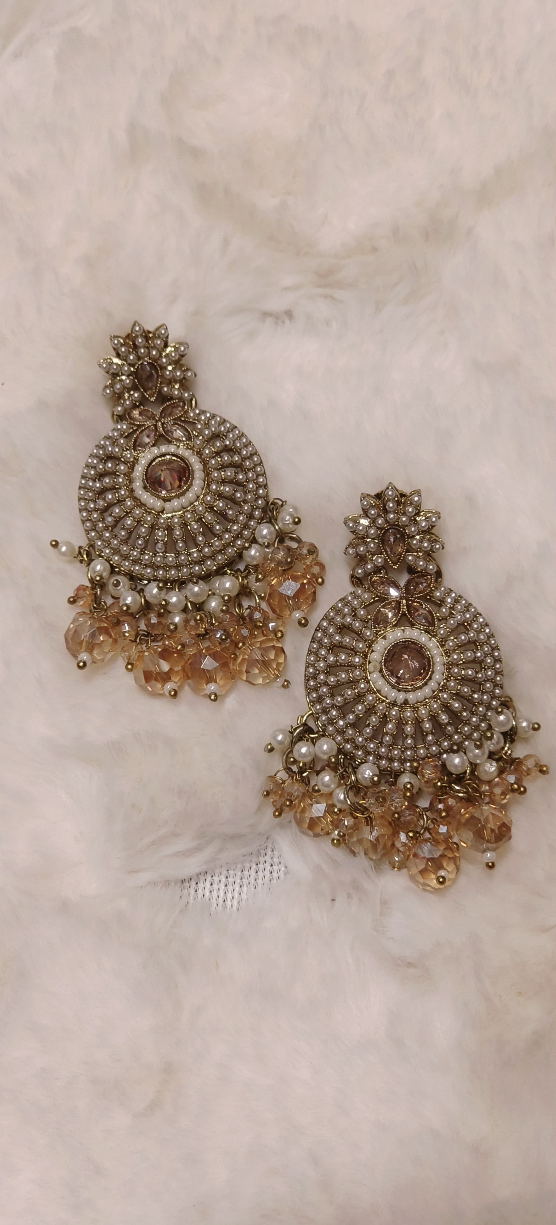 Beaded Floral Crystal Drop Earrings