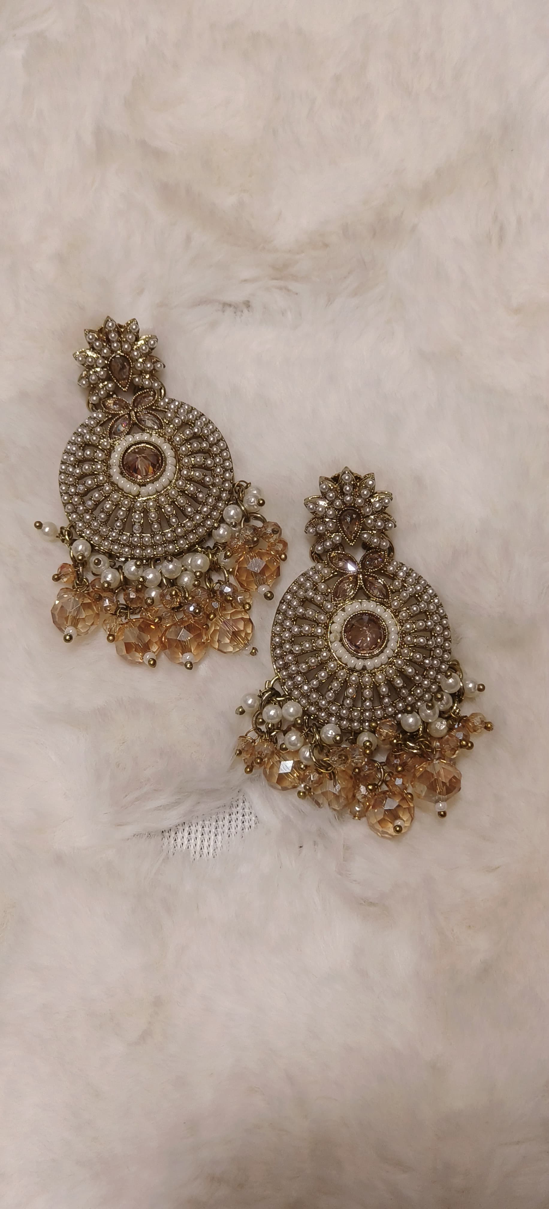 Beaded Floral Crystal Drop Earrings