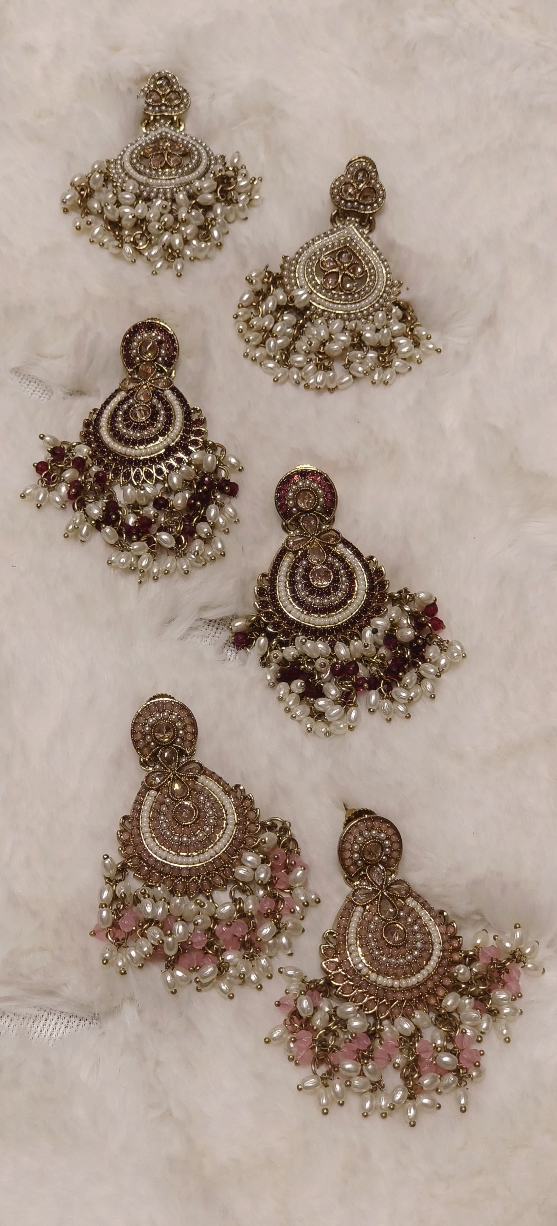 Pearl Kundan Stone-Studded Dangler Earrings