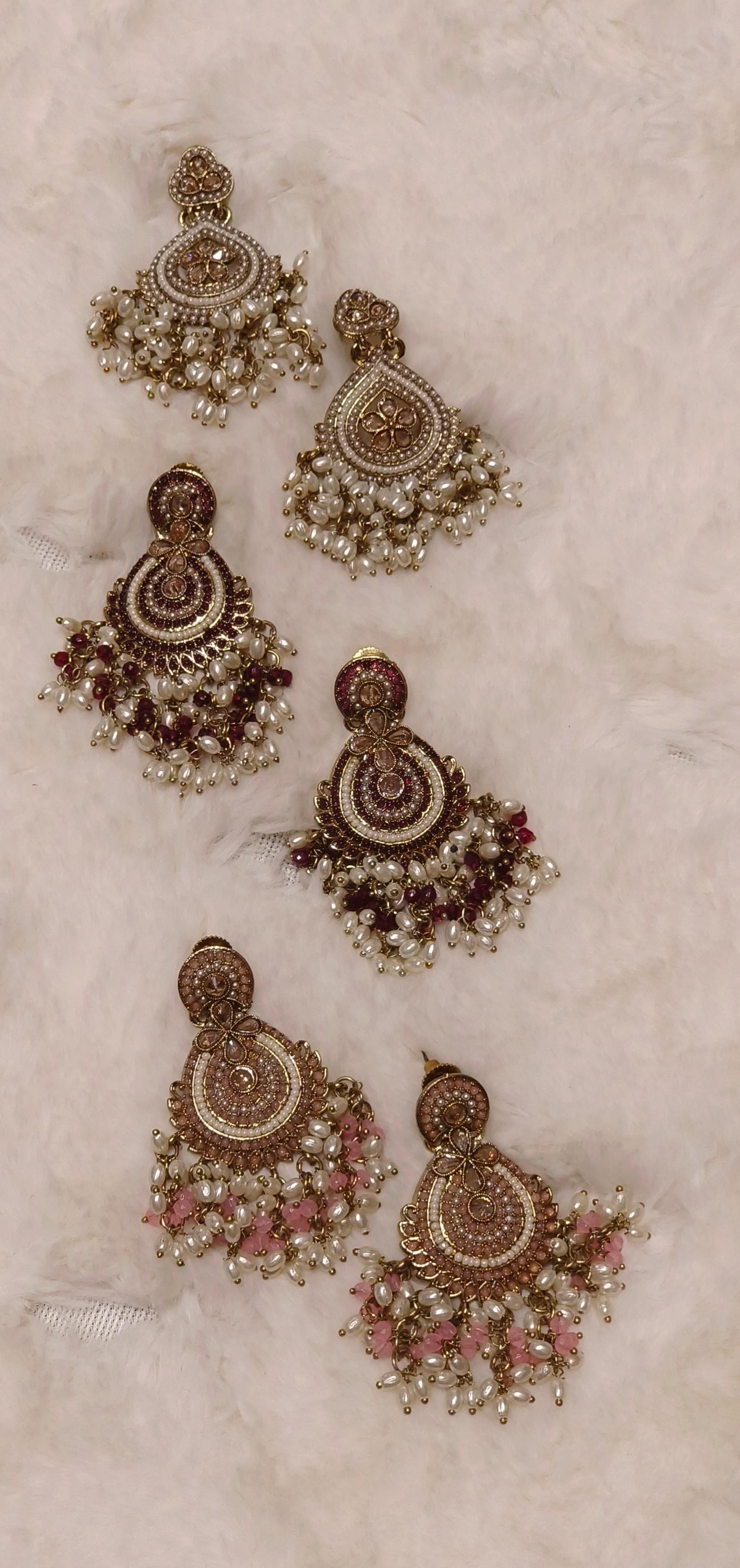 Pearl Kundan Stone-Studded Dangler Earrings