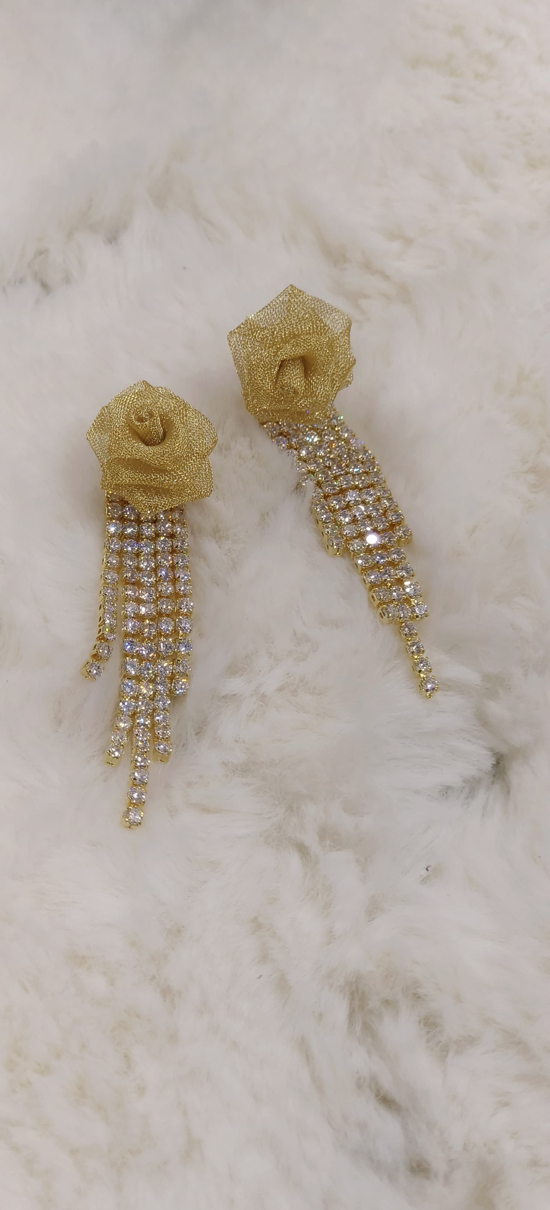 Long Crystal Flower Tassel Drop Dangle Earrings