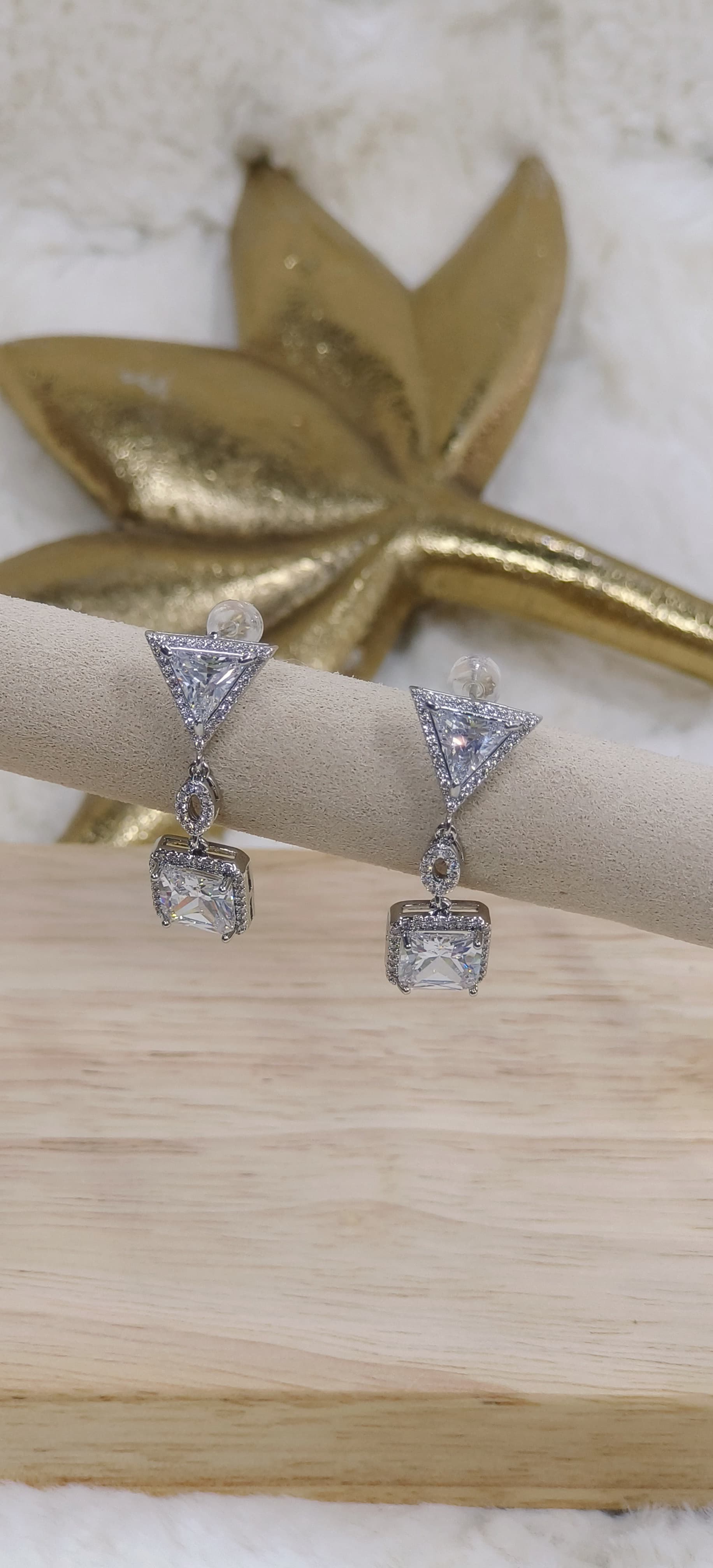 American Diamond Studded Triangle Drop Earrings