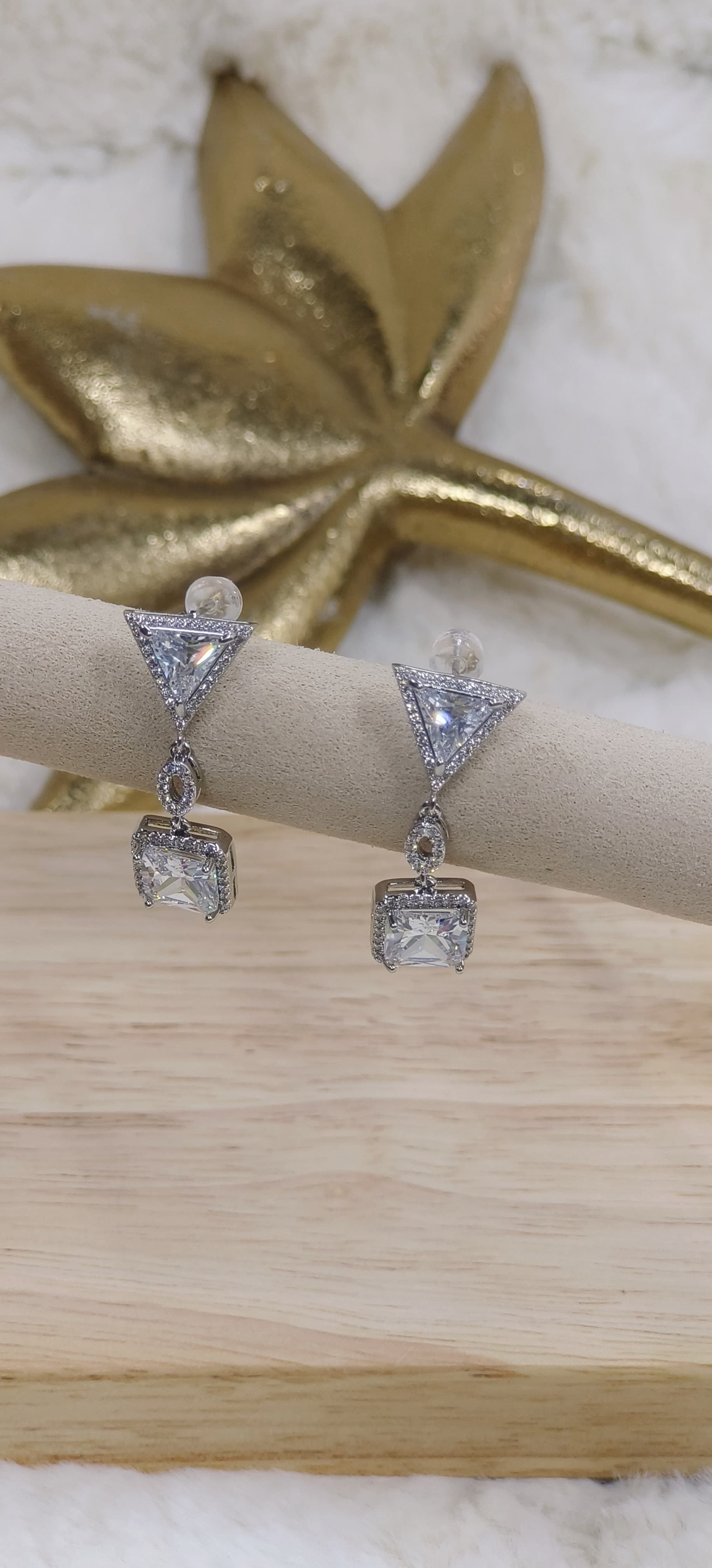 American Diamond Studded Triangle Drop Earrings