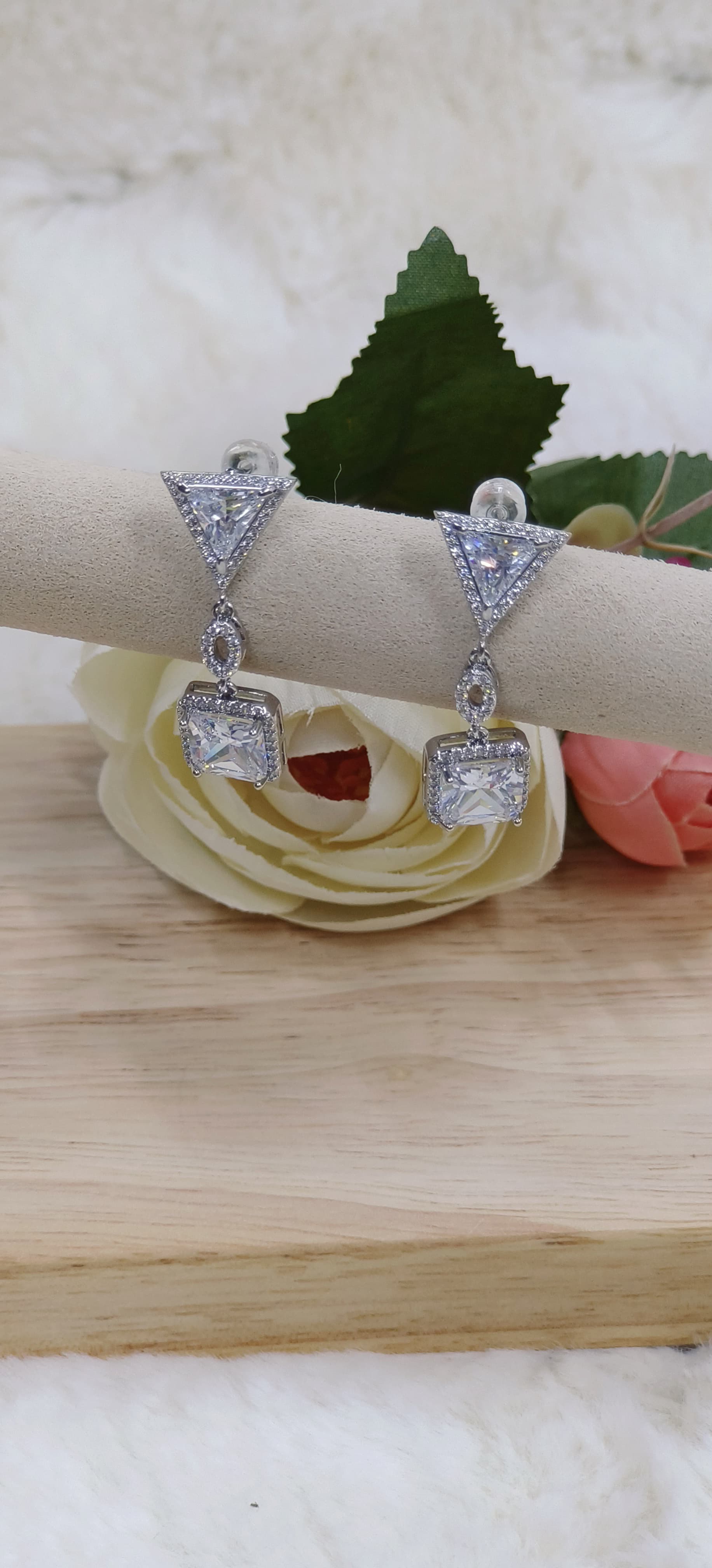 American Diamond Studded Triangle Drop Earrings