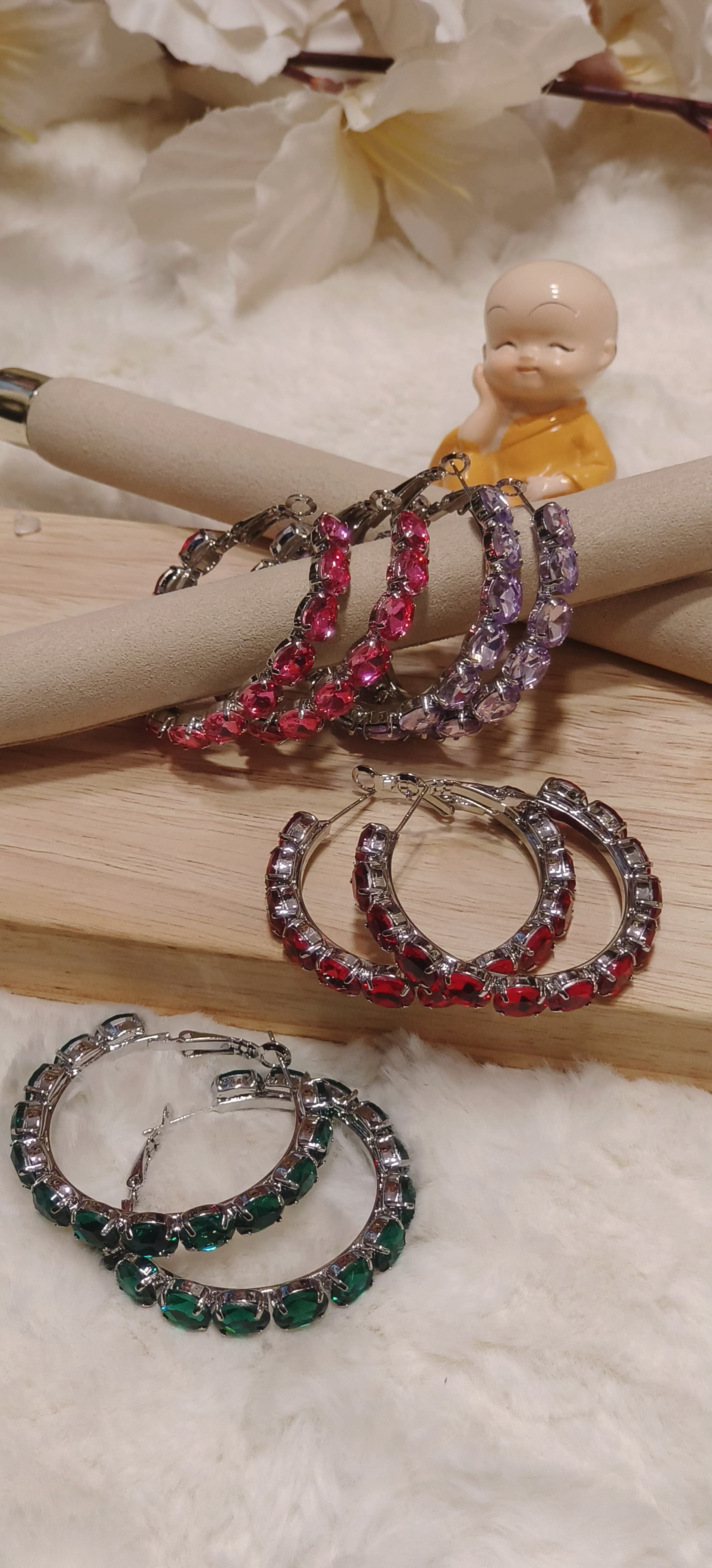 Crystal Hoop Radiant Silver-Tone Round Hoop Earrings