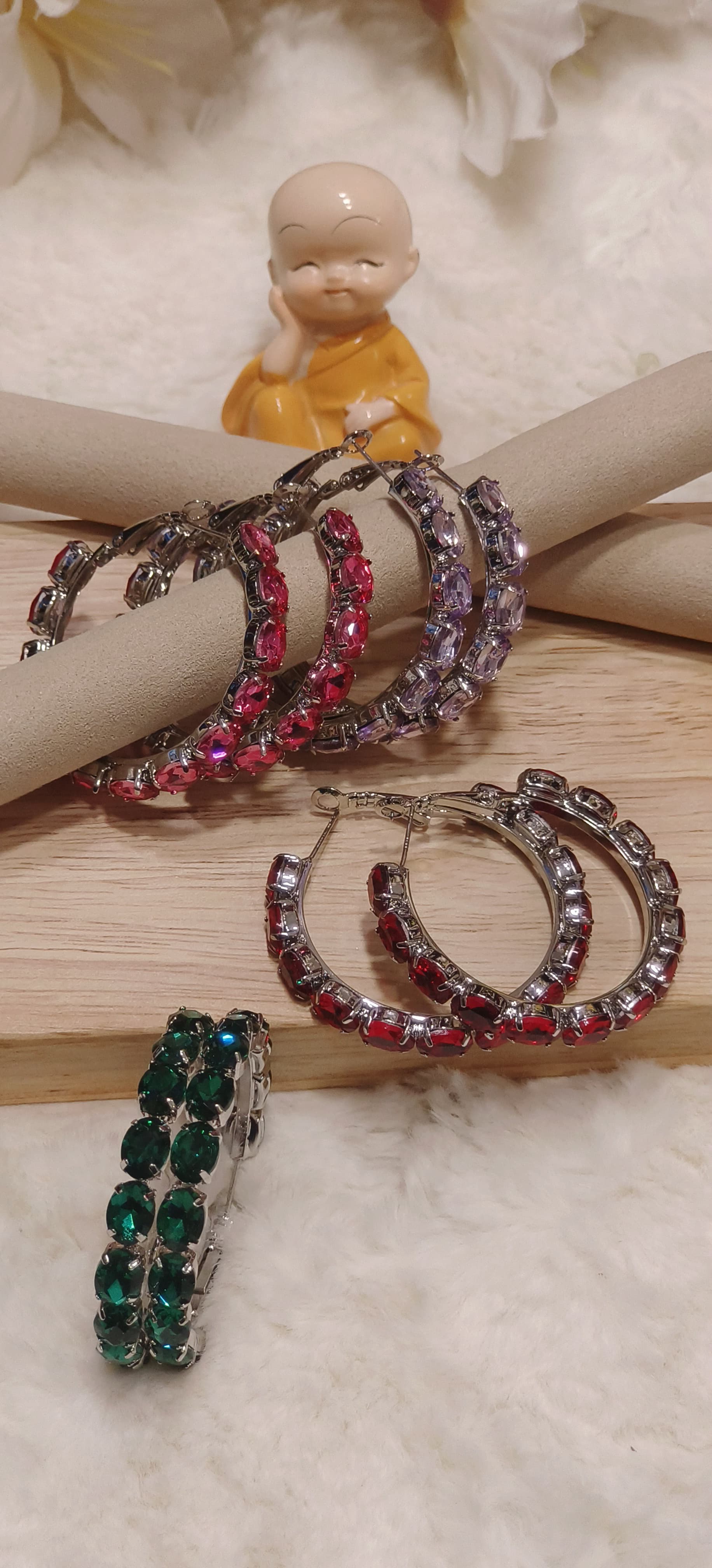 Crystal Hoop Radiant Silver-Tone Round Hoop Earrings