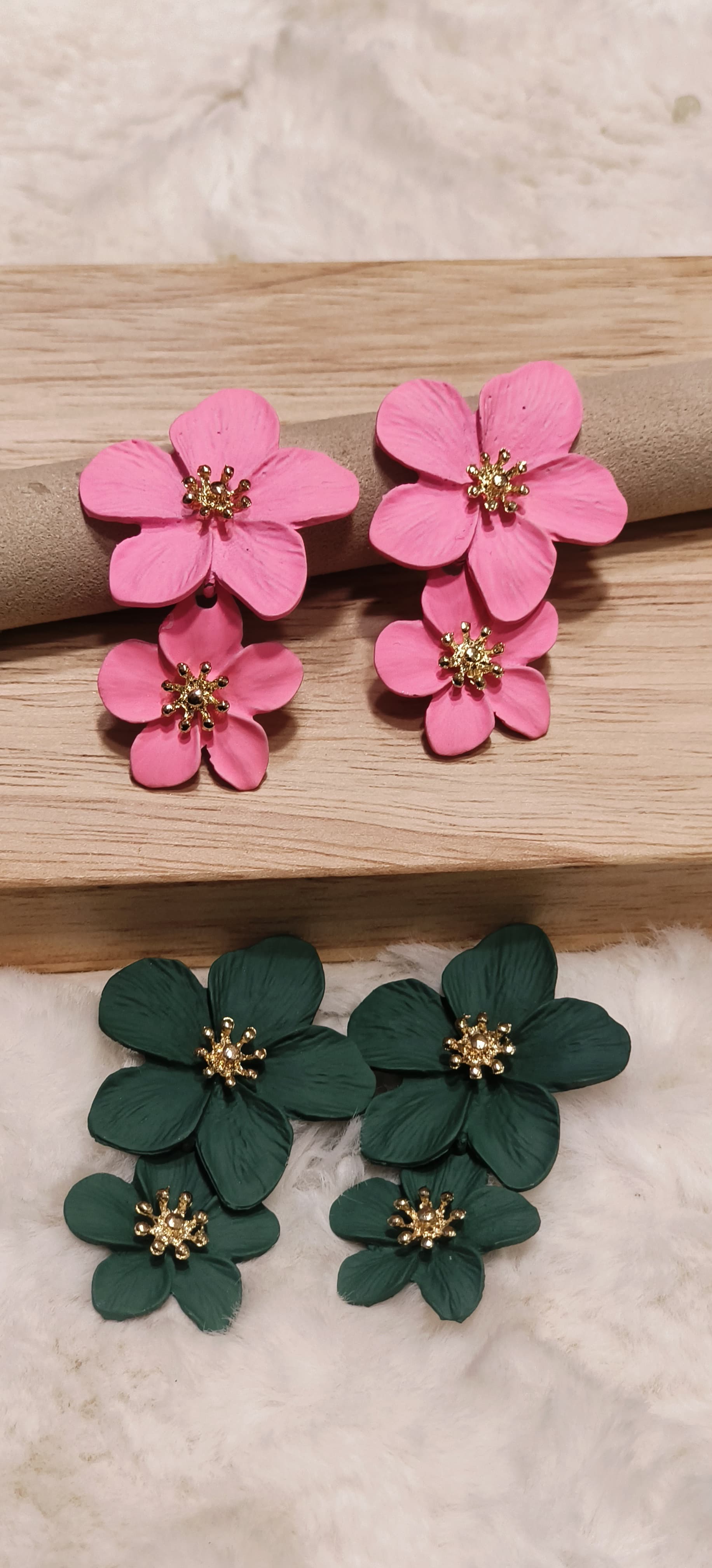 Double Flower Earrings Candy Color Metal Flower Dangle Earrings
