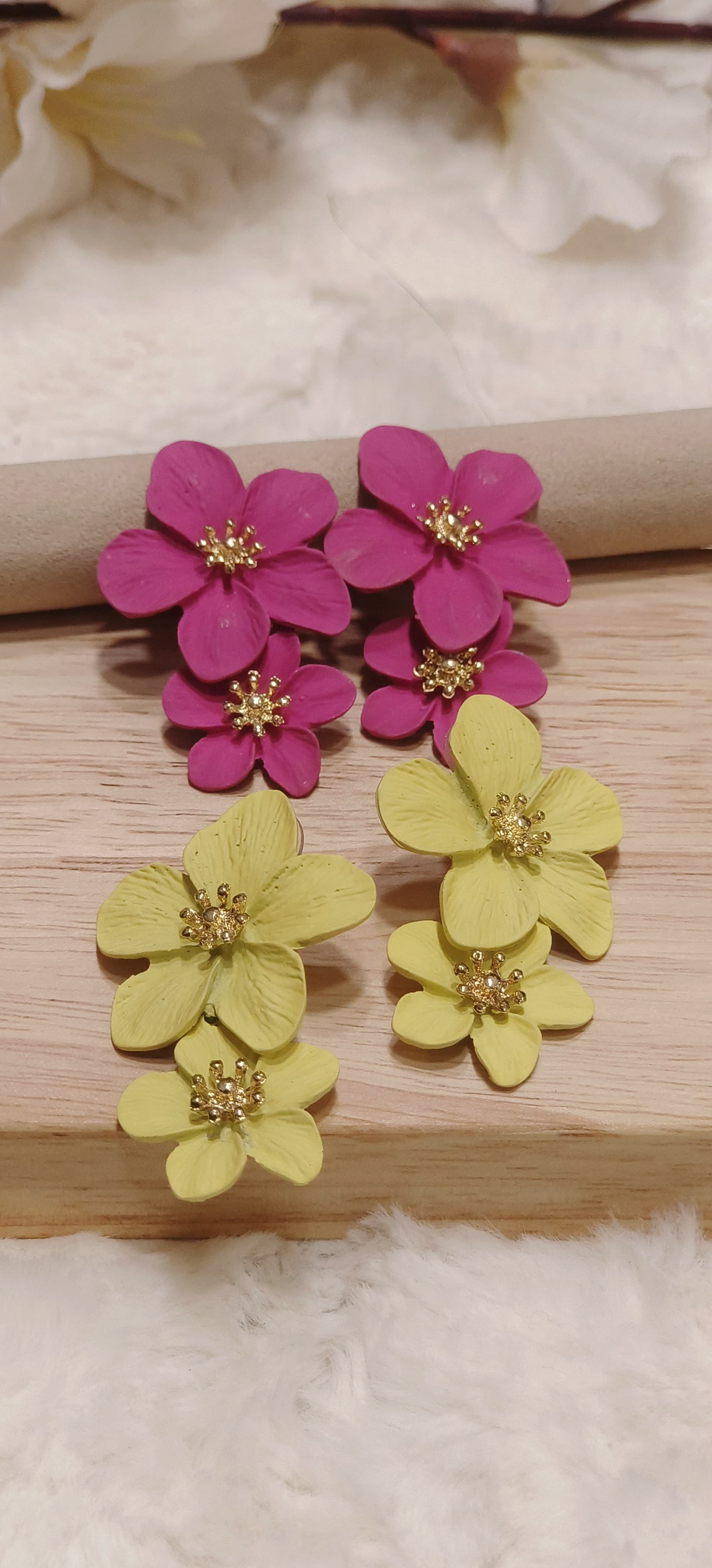 Double Flower Earrings Candy Color Metal Flower Dangle Earrings