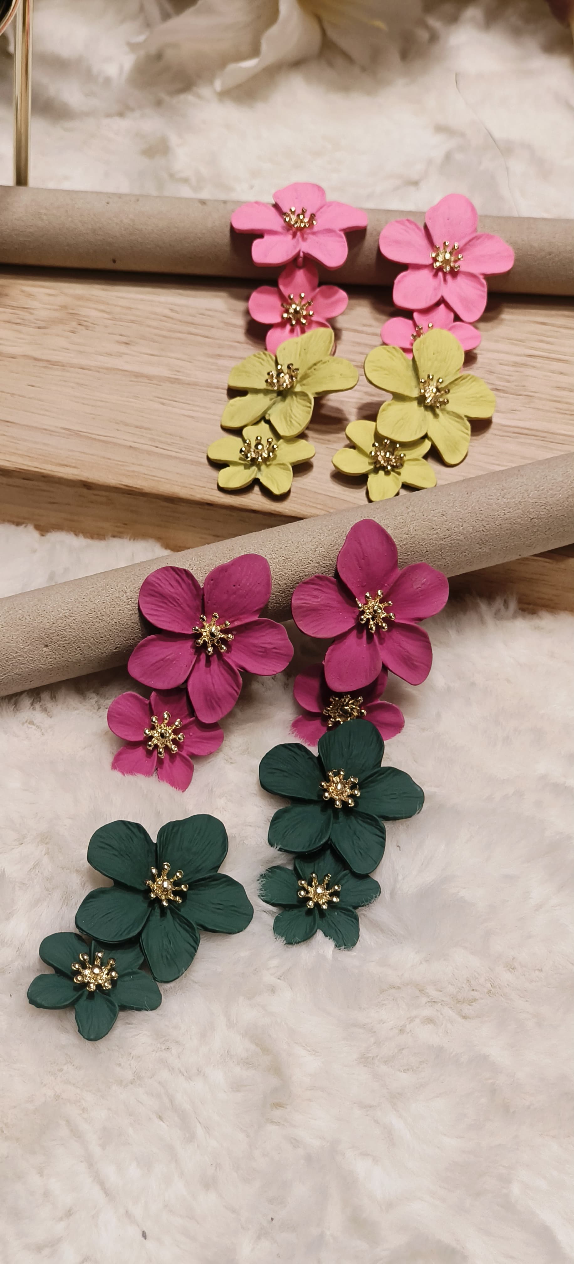 Double Flower Earrings Candy Color Metal Flower Dangle Earrings